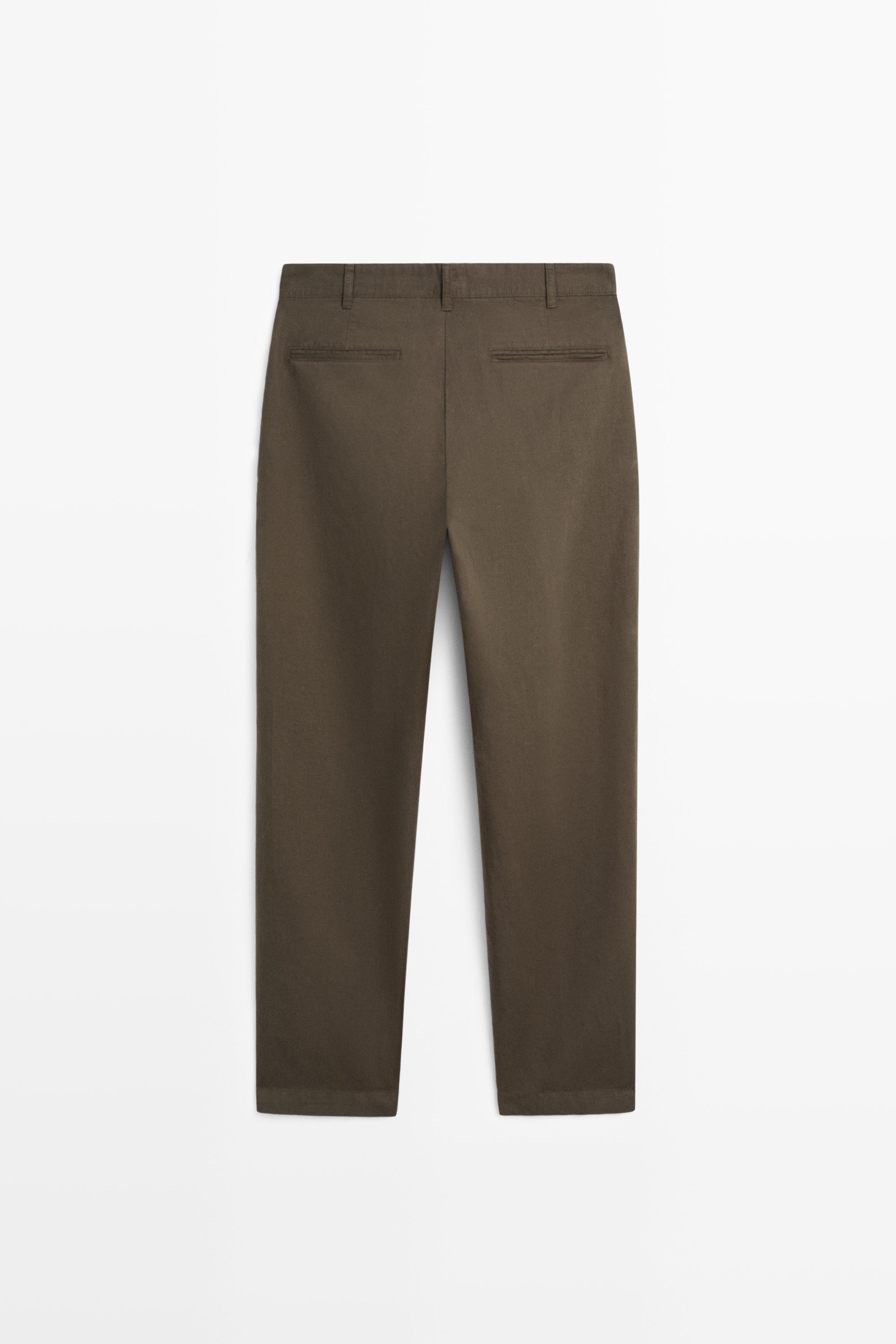 Linen-cotton straight-leg pants — DARK GREEN
