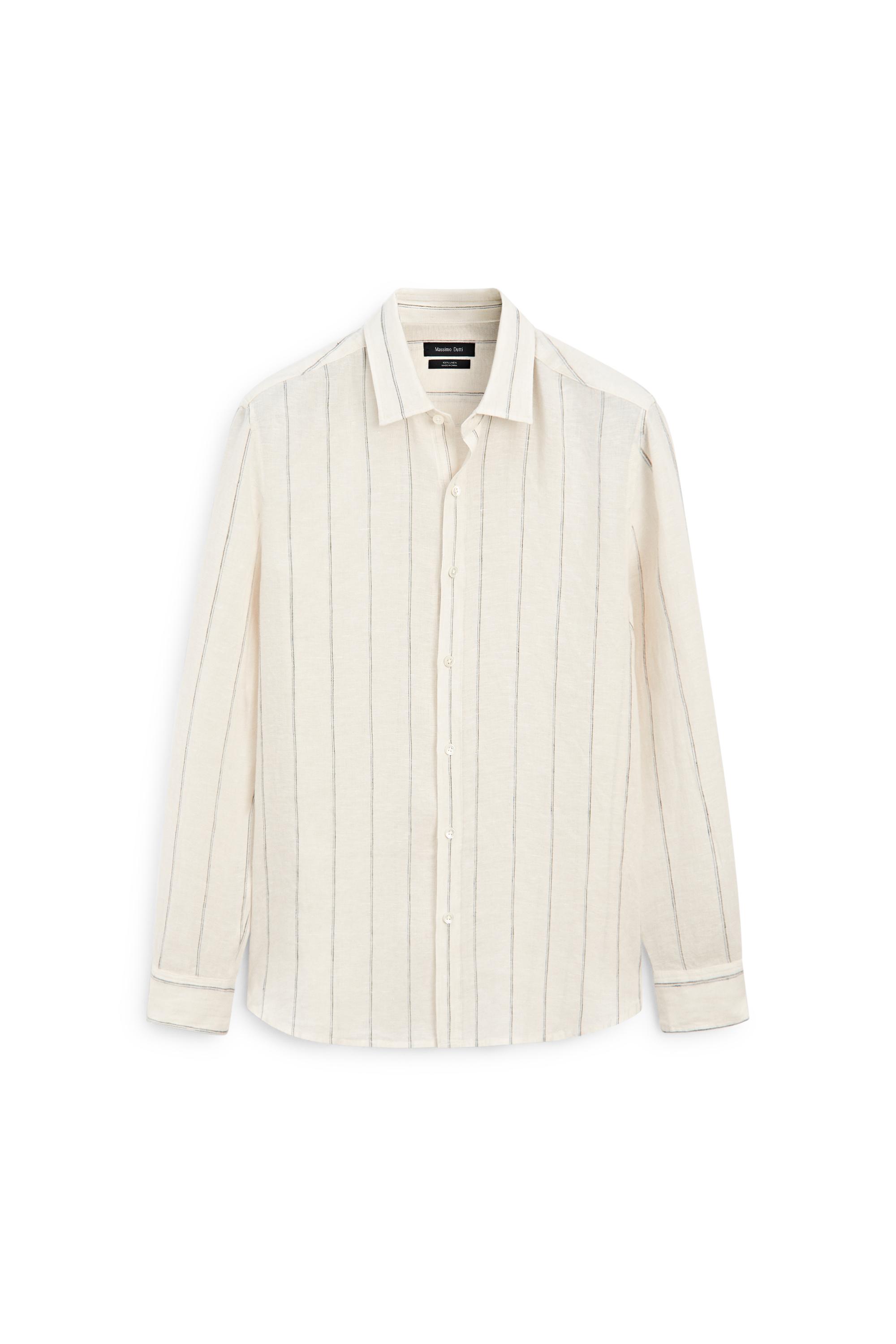 100% linen regular fit striped shirt — CREAM