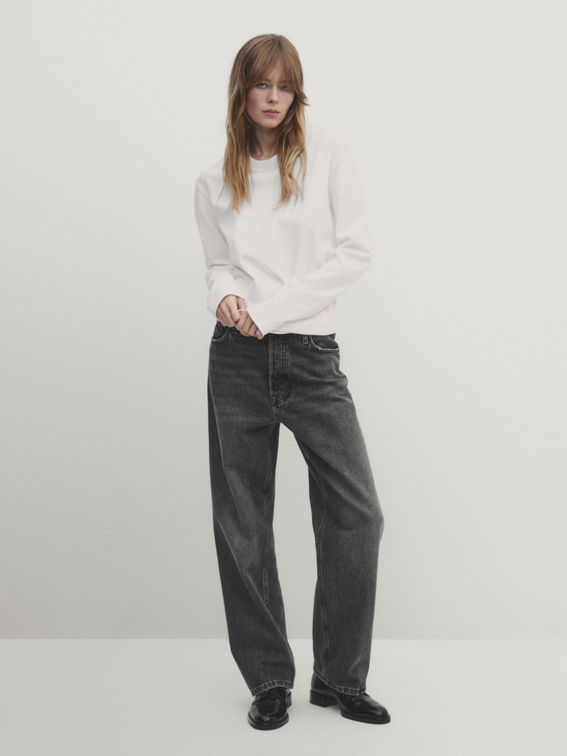 100% cotton interlock long sleeve T-shirt — Off white