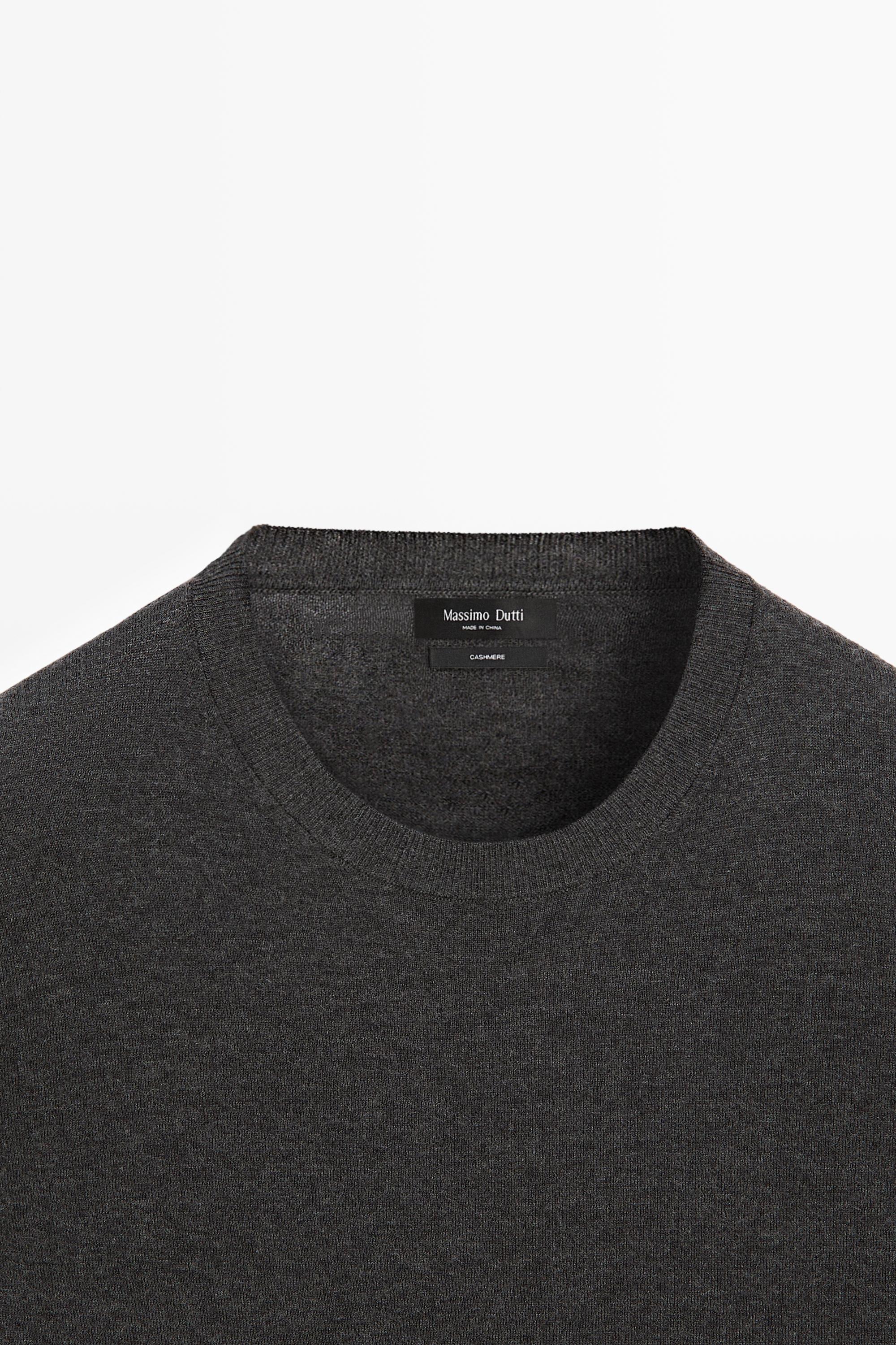 Knit 100% cashmere round neck sweater — CHARCOAL