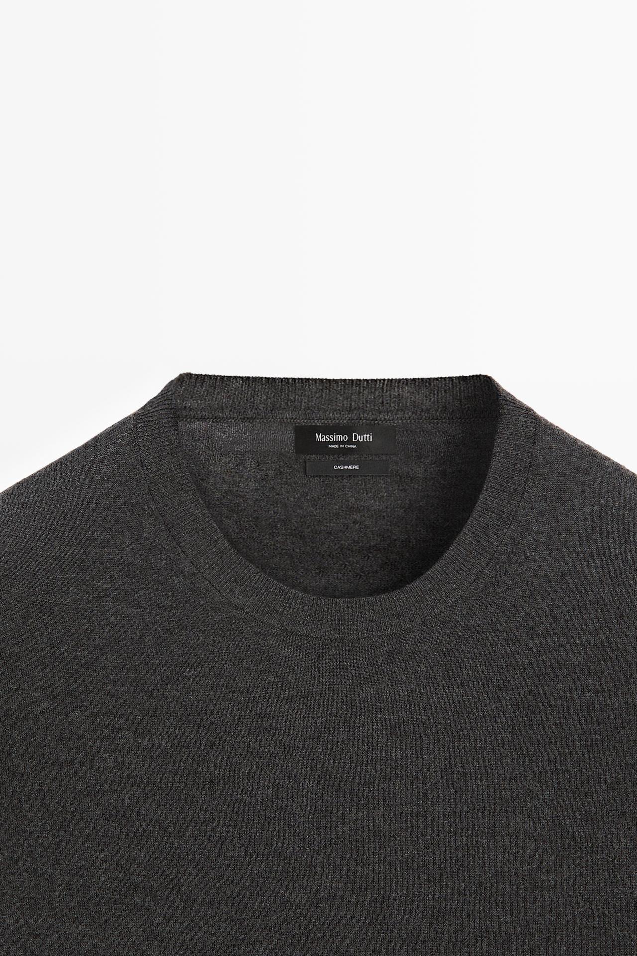 Knit 100% cashmere round neck sweater — CHARCOAL