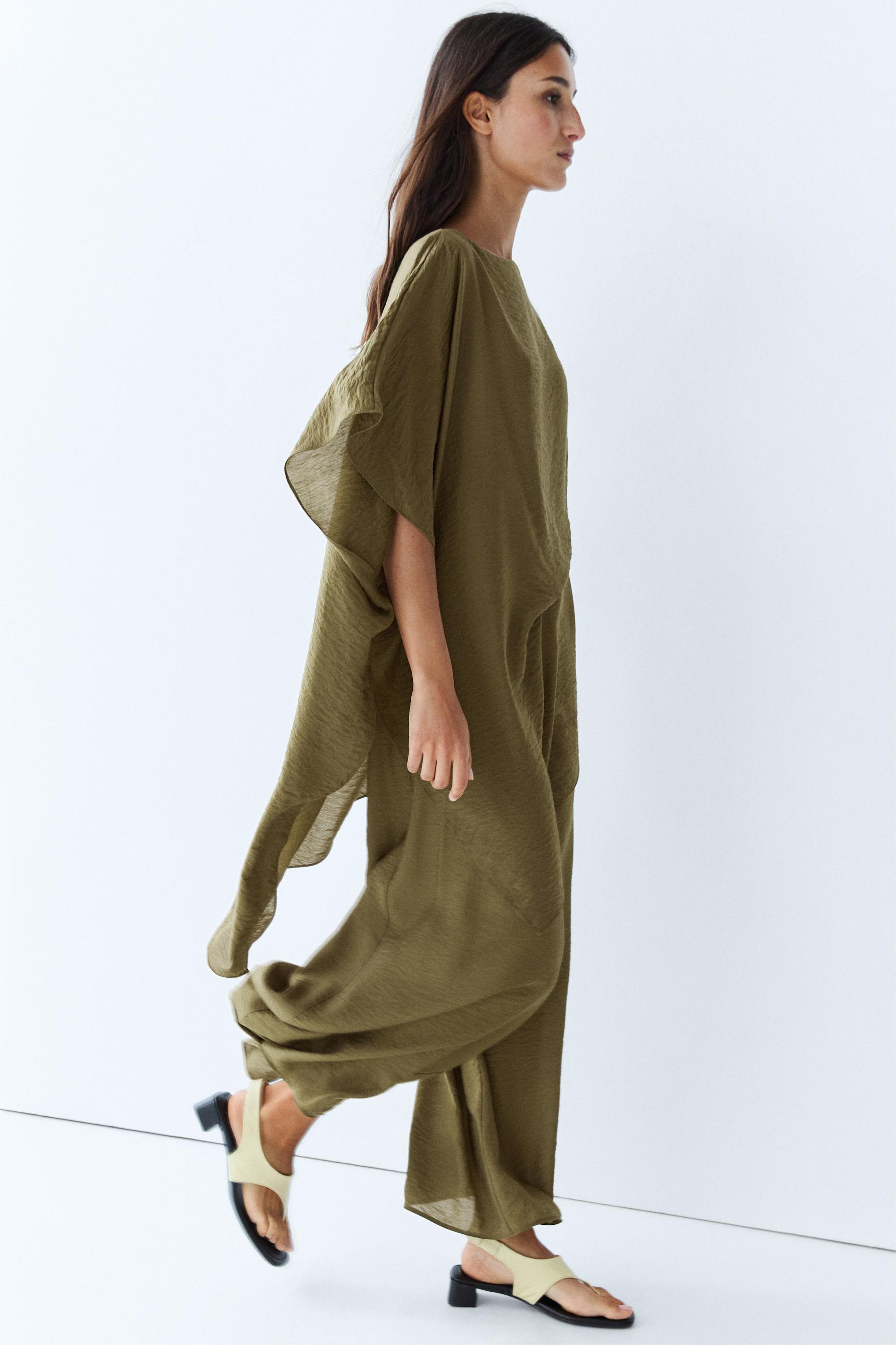 Massimo Dutti Dökümlü geniş paça total look pantolon görsel 2
