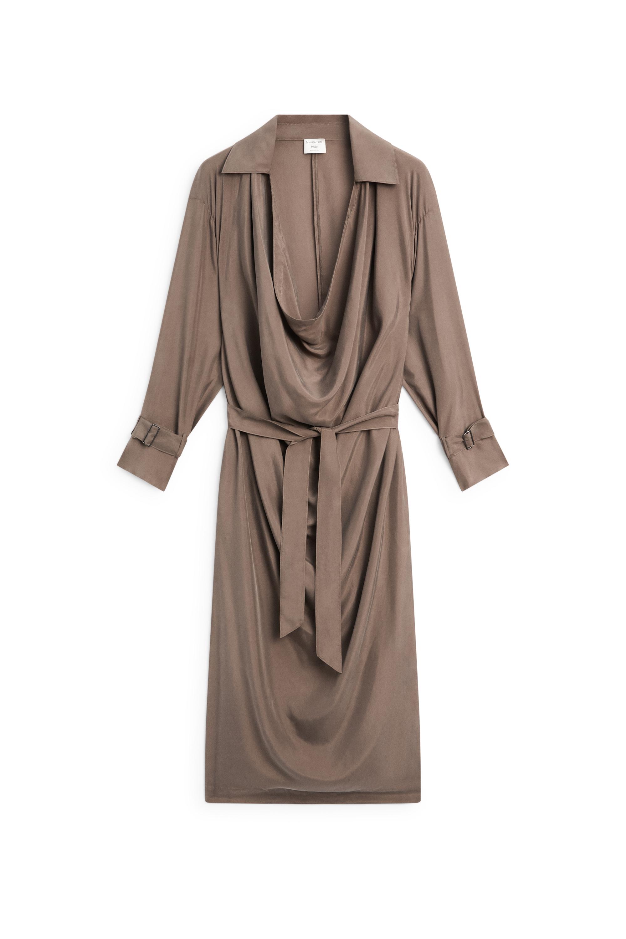 Draped neckline trench dress - STUDIO — BROWN