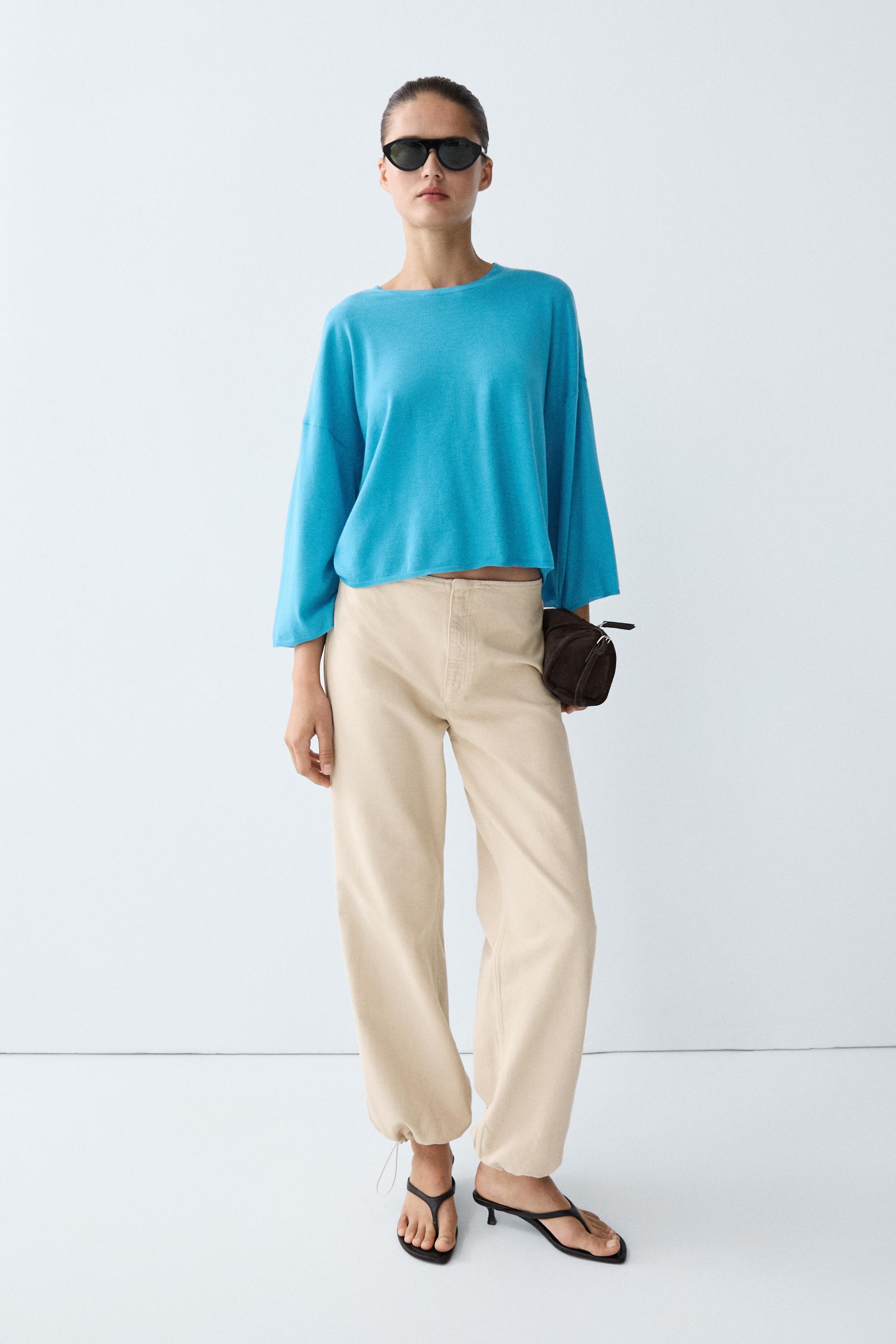 Round neck knit sweater — TURQUOISE