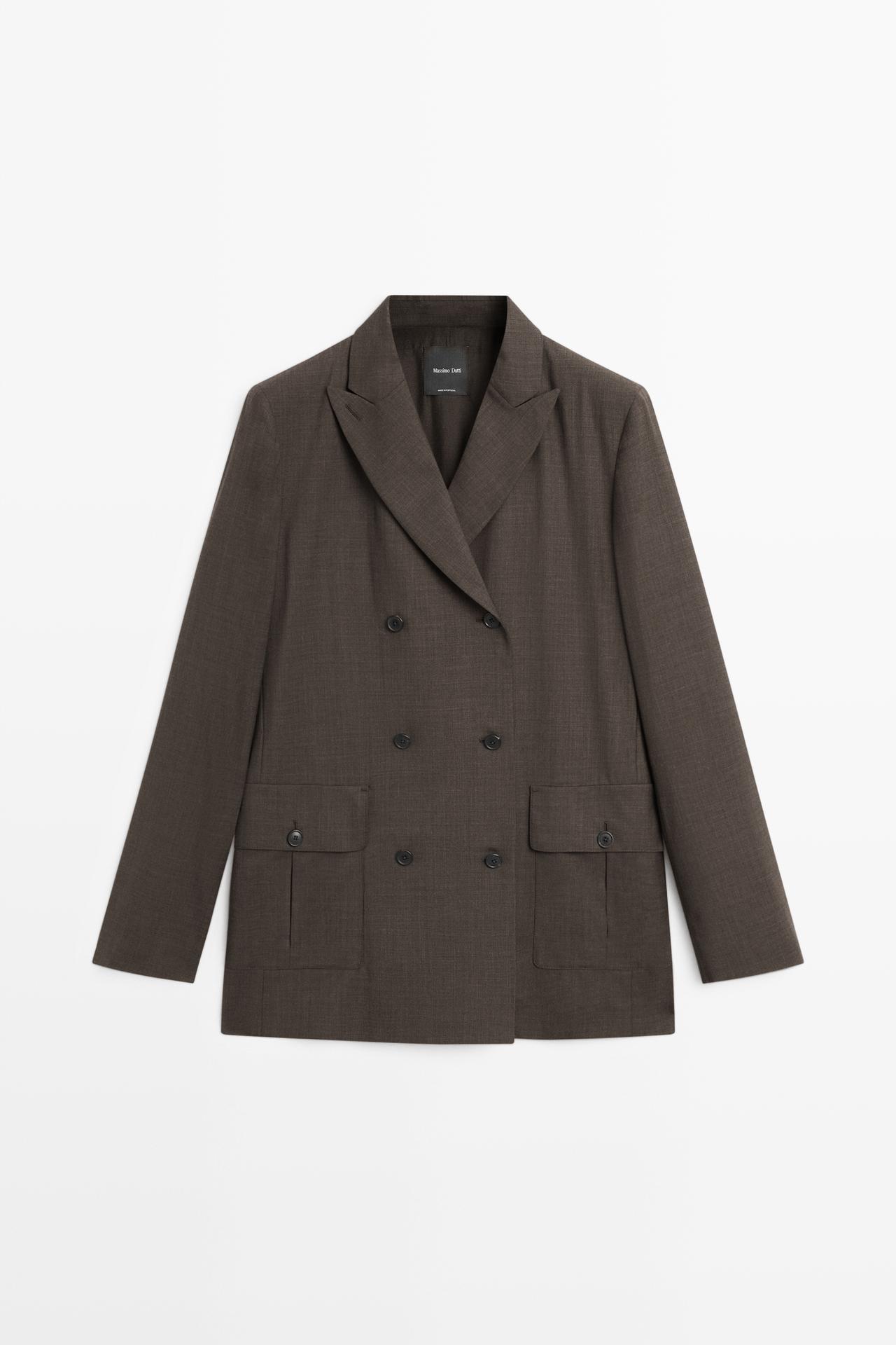 Double-breasted blazer with pocket detail — DARK GREY