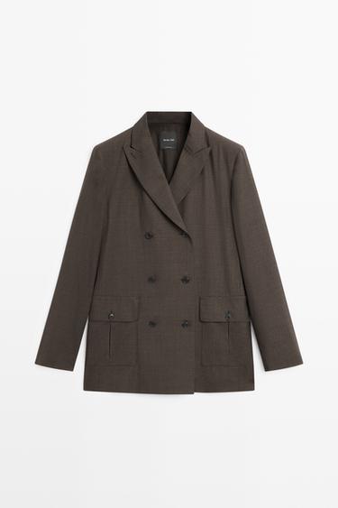 Double-breasted blazer with pocket detail — DARK GREY 2