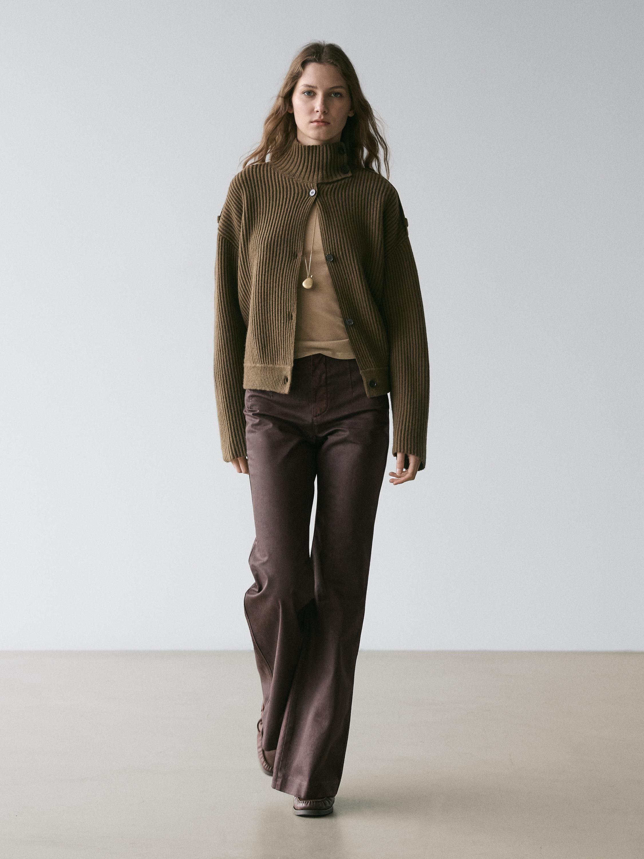 Waxed flare fit trousers — PURPLE