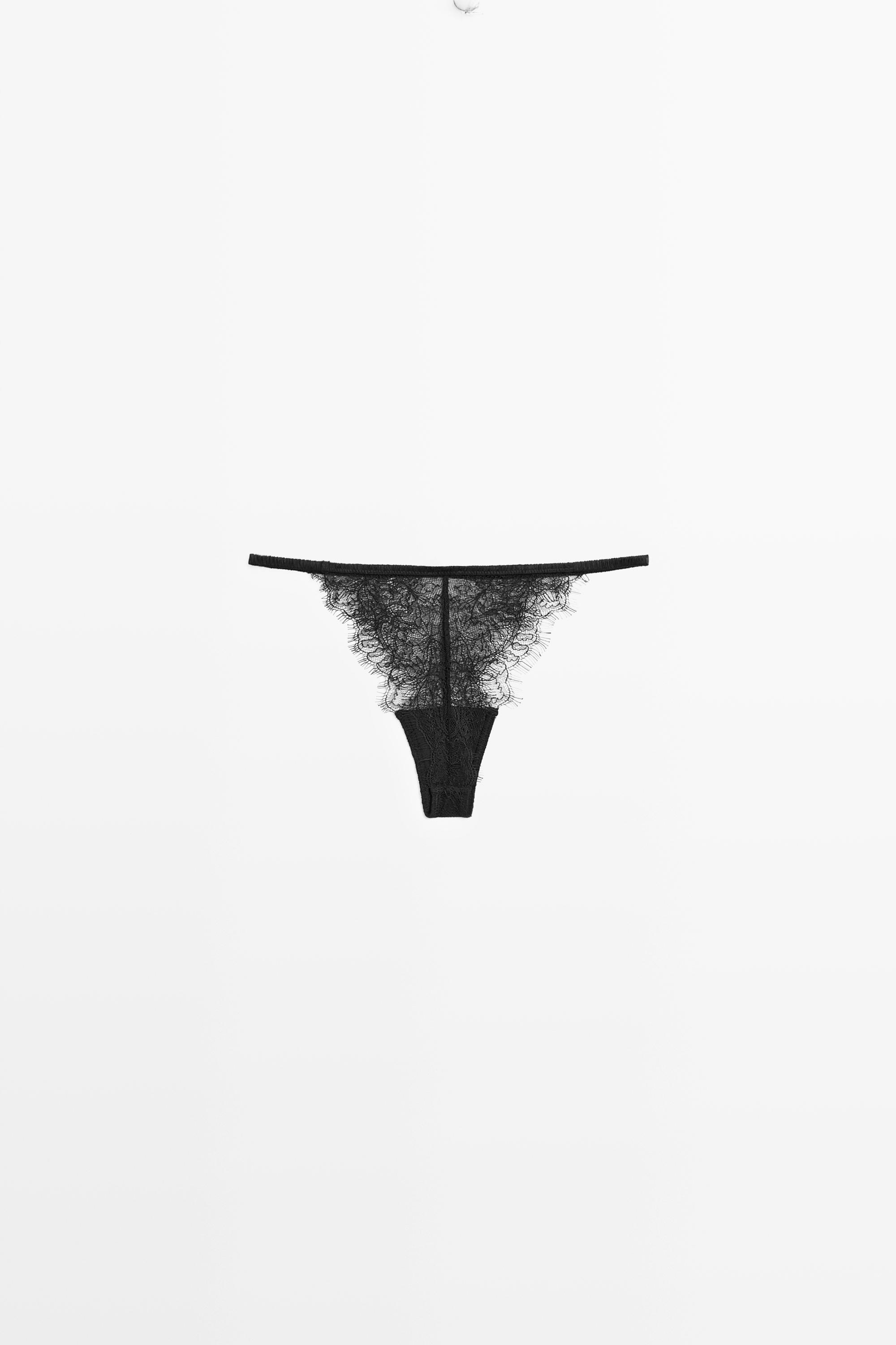 Scalloped lace thong — BLACK