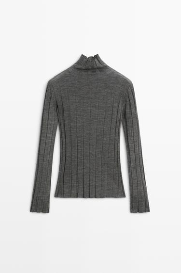 Ribbed high neck knit sweater — MEDIUM GREY 2