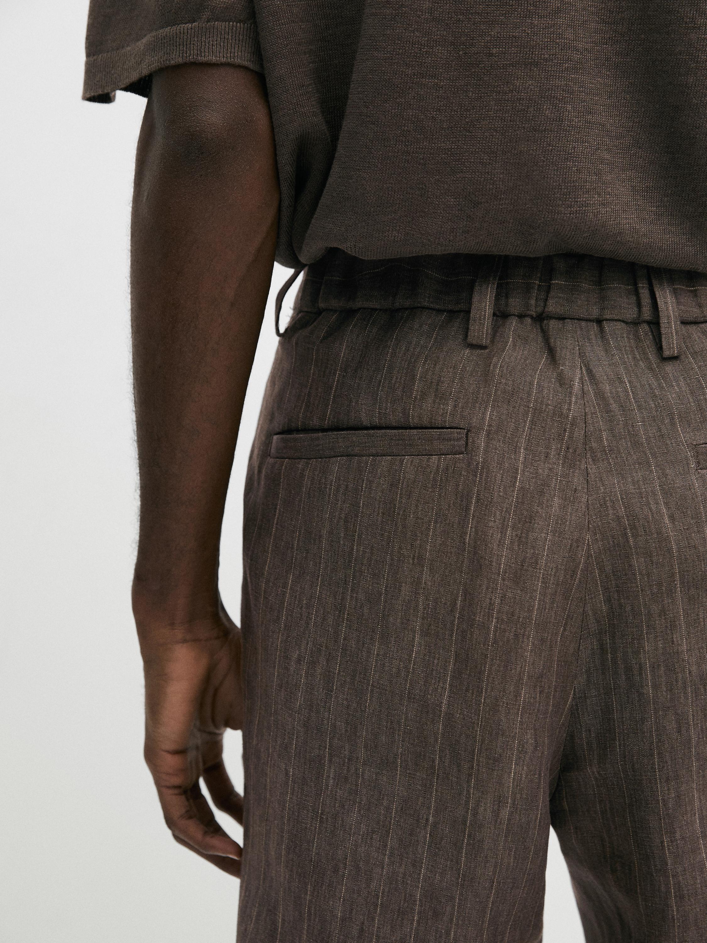 Striped linen trousers — BROWN