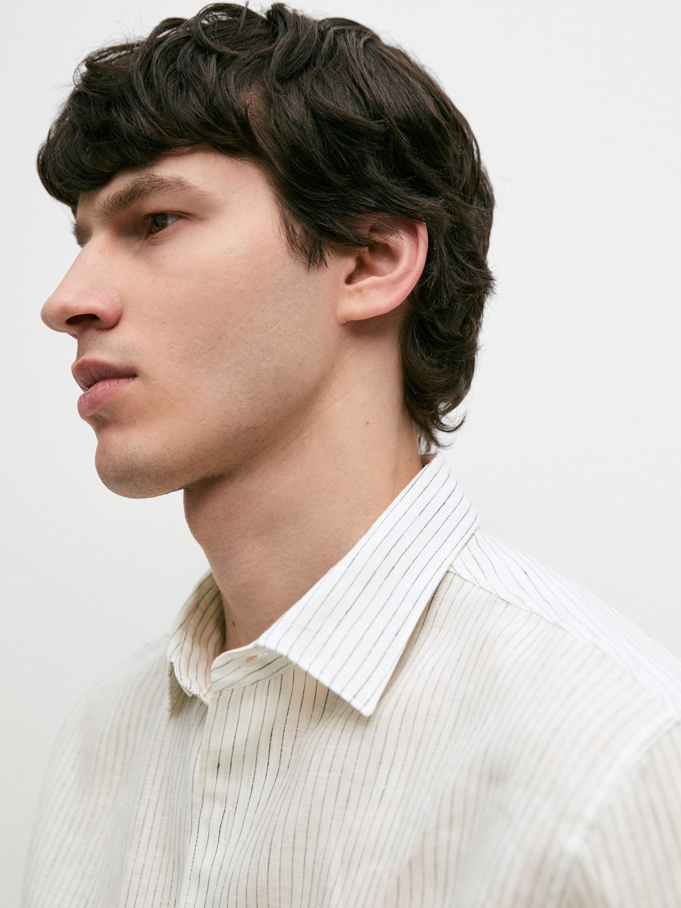 Regular fit striped linen shirt — WHITE