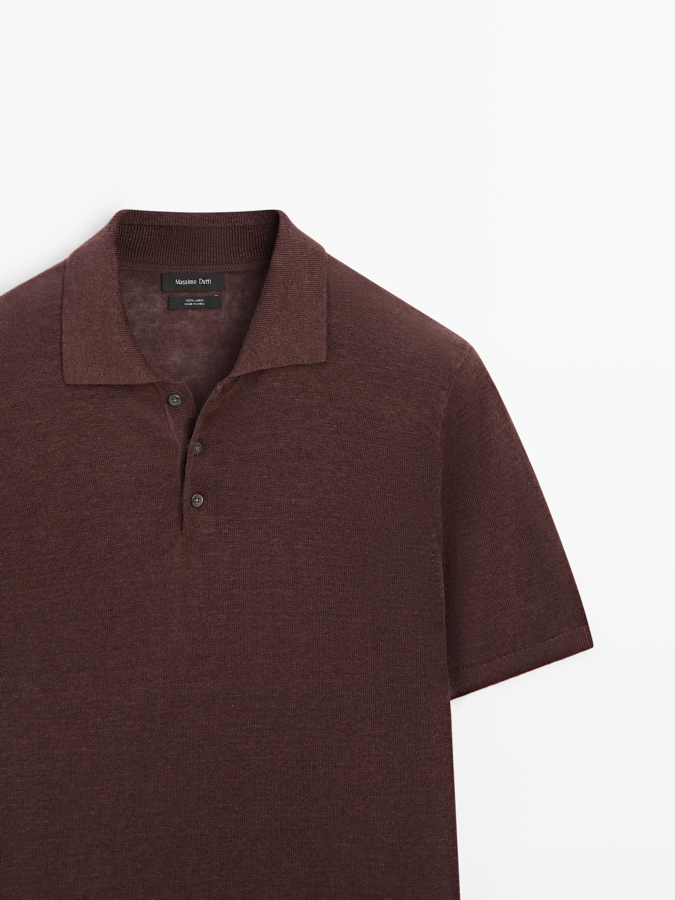 Linen knit polo sweater — BURGUNDY