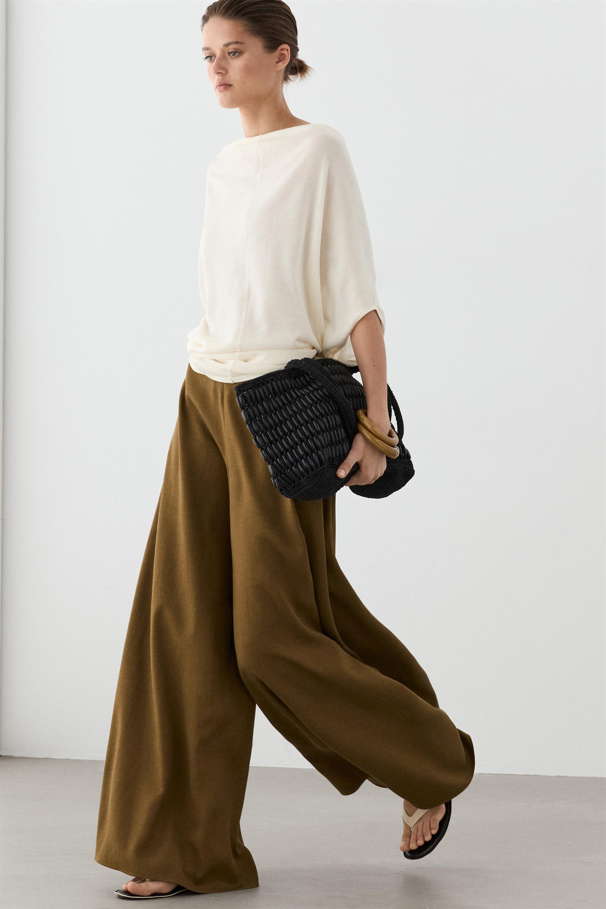 Flowing fabric wide-leg trousers — MOSS GREEN