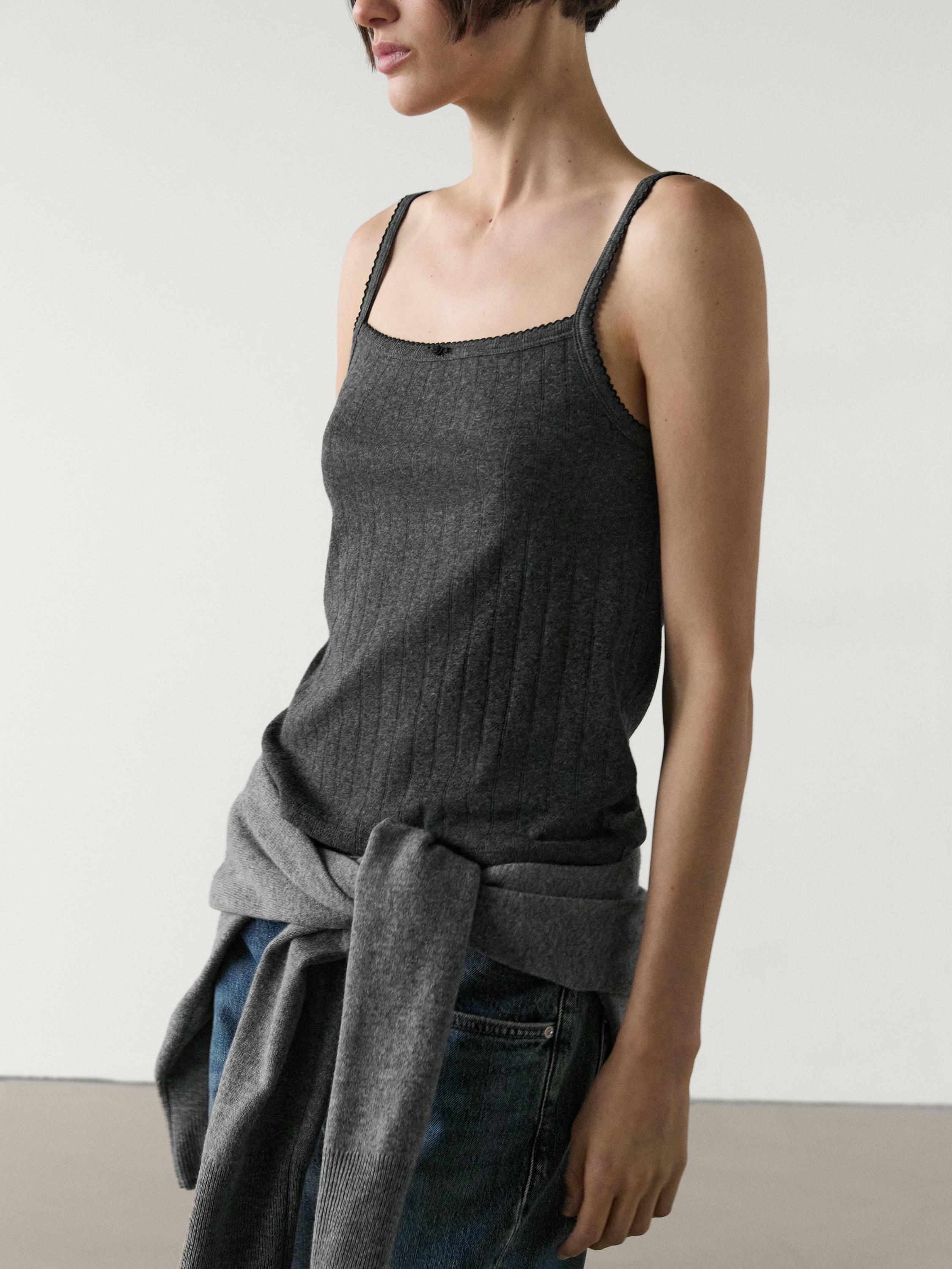 Pointelle top with bow detail
