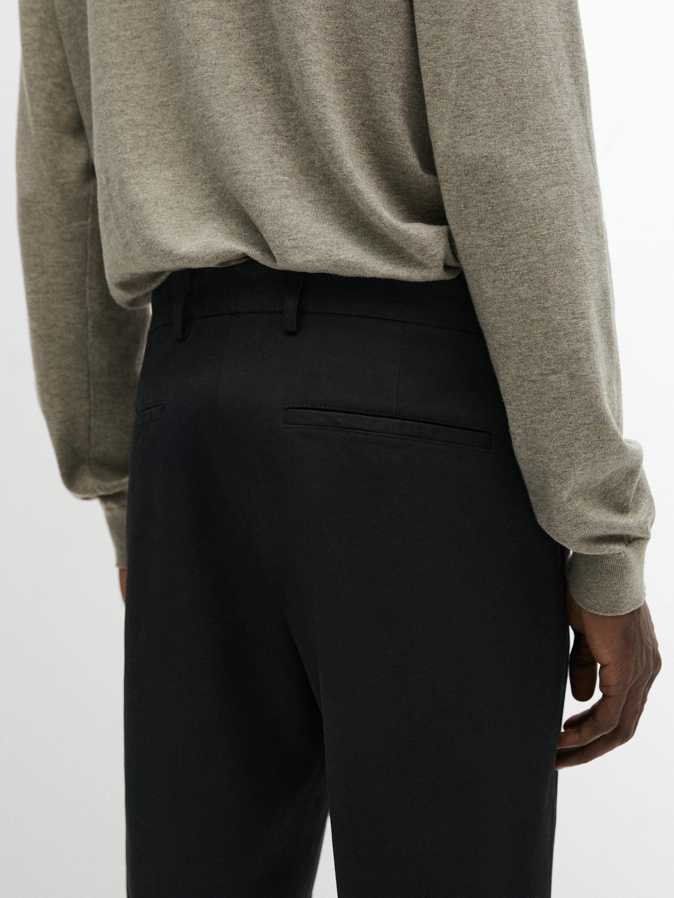 Cotton blend tapered fit trousers — NAVY BLUE