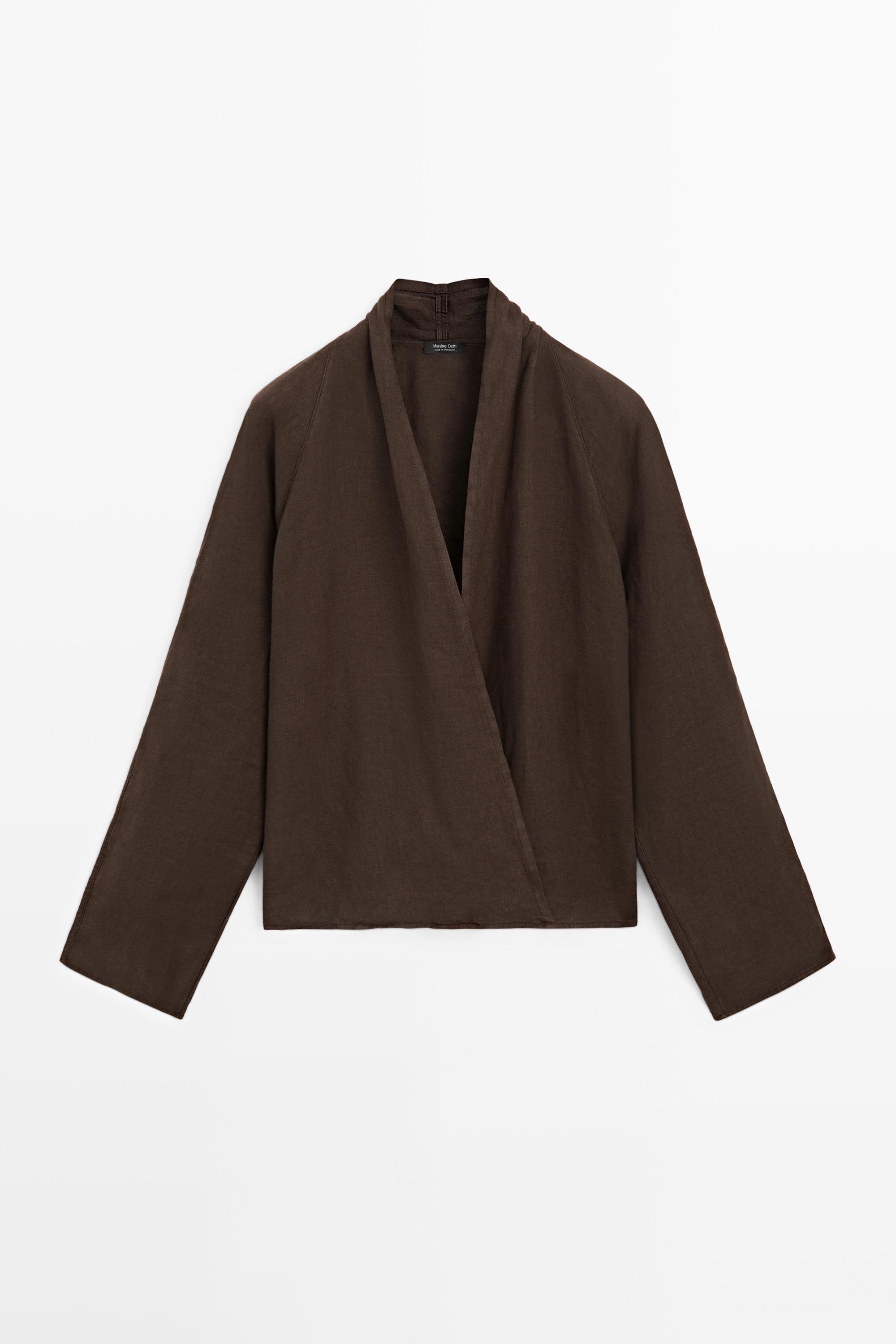Blusa folgada fluída cruzada liño