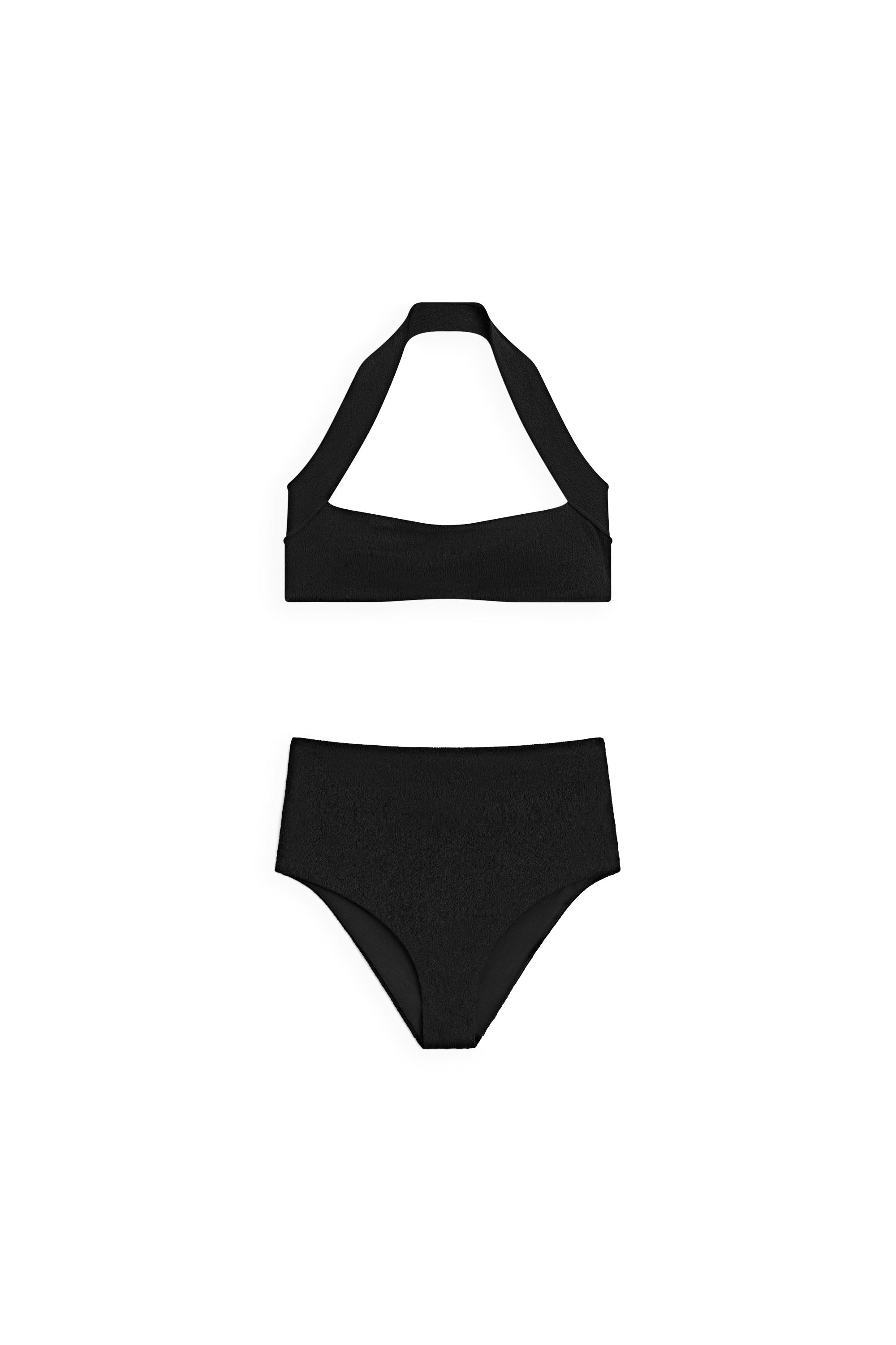 Textured high-waist bikini briefs — BLACK