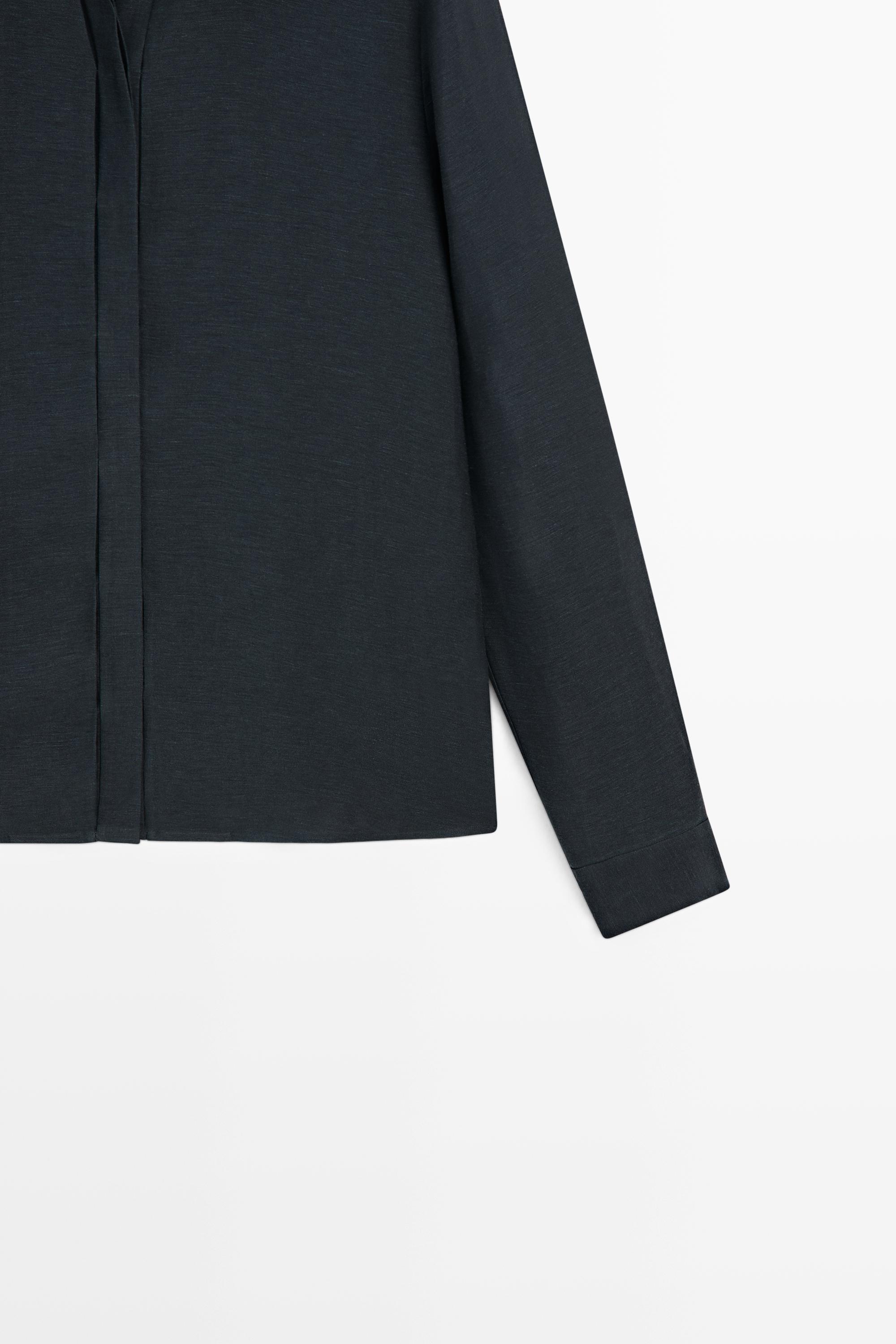 STUDIO semi-sheer flowing shirt — NAVY BLUE