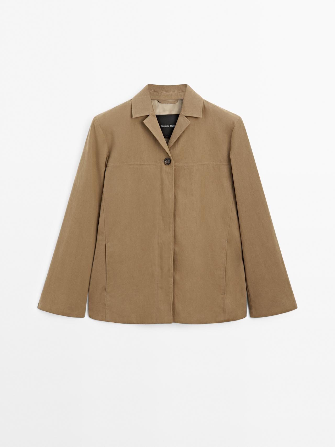 Massimo Dutti - Dame - Blazer I Bomuldsblanding Med Knapdetalje - Beige - L