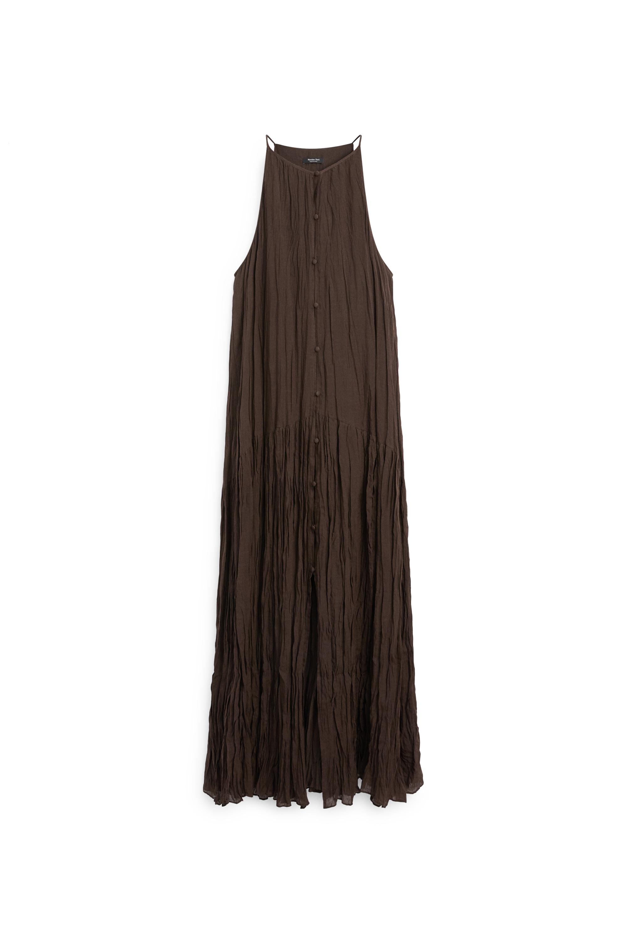 Flowing midi dress with button details — BROWN