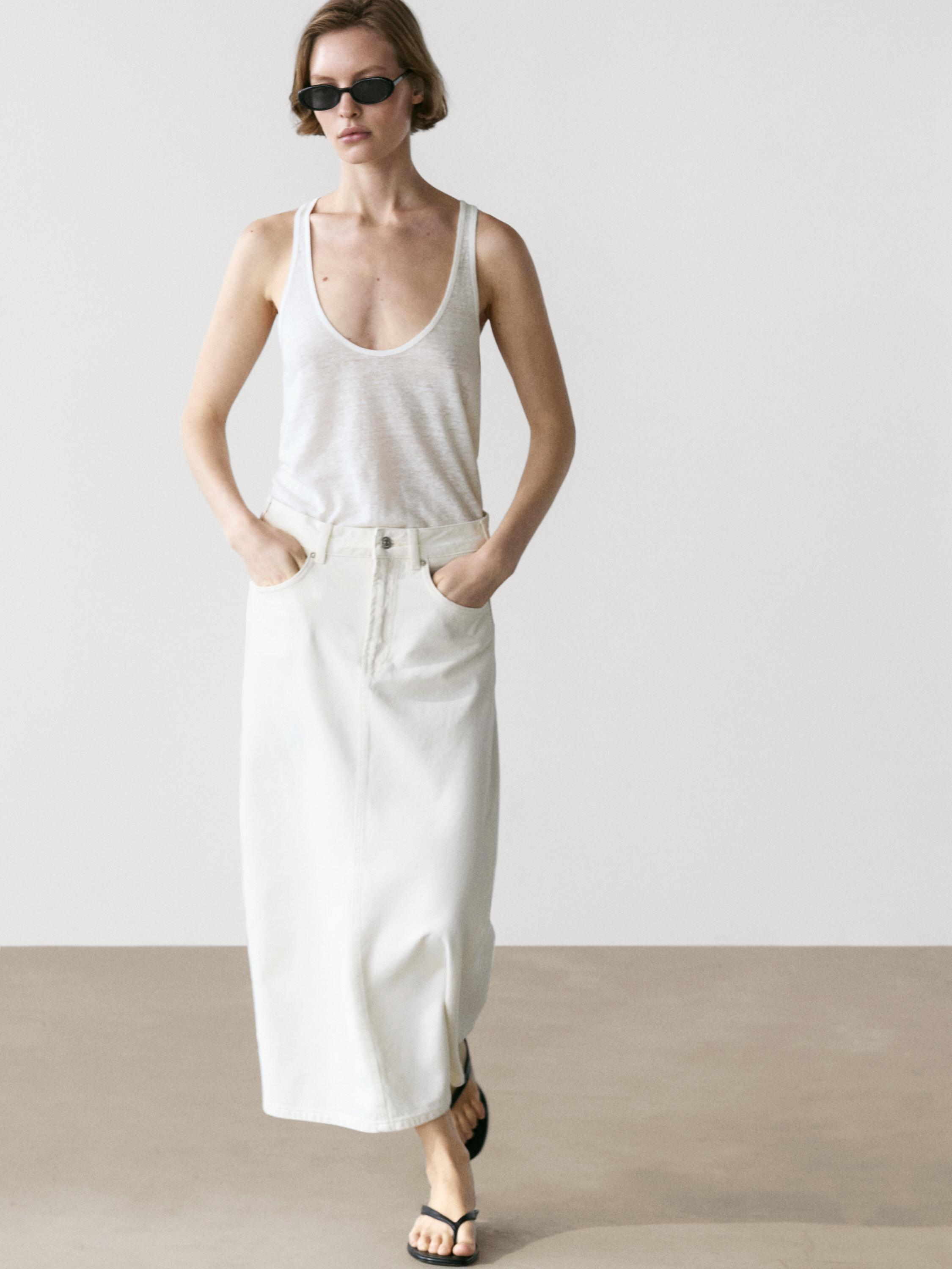 Barrel fit denim midi skirt — CREAM