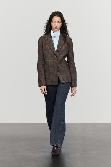 100% wool check blazer — BROWN 1