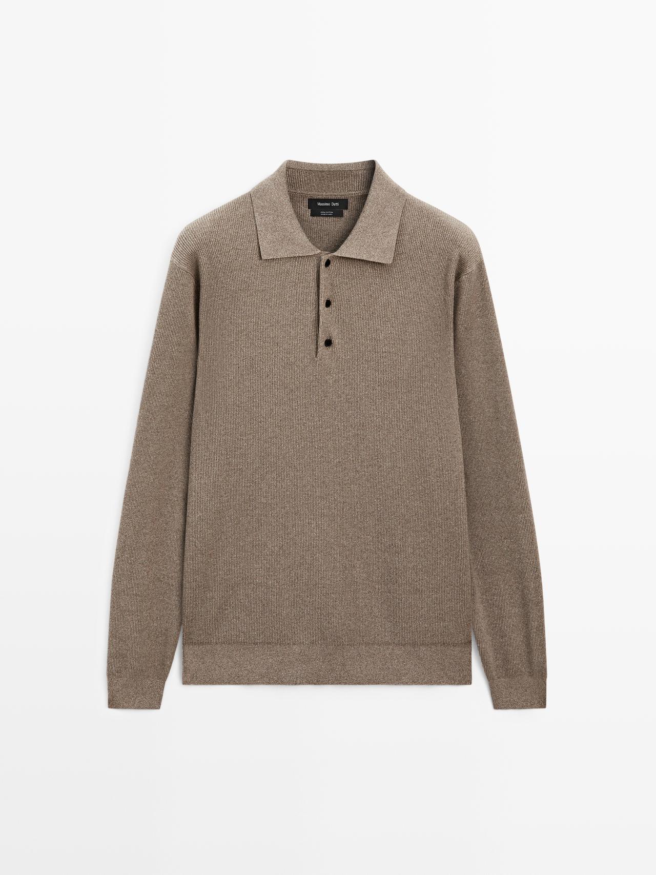 Pull Polo En Maille De Coton À Boutons - Beige Foncé - Xl - Massimo Dutti - Homme