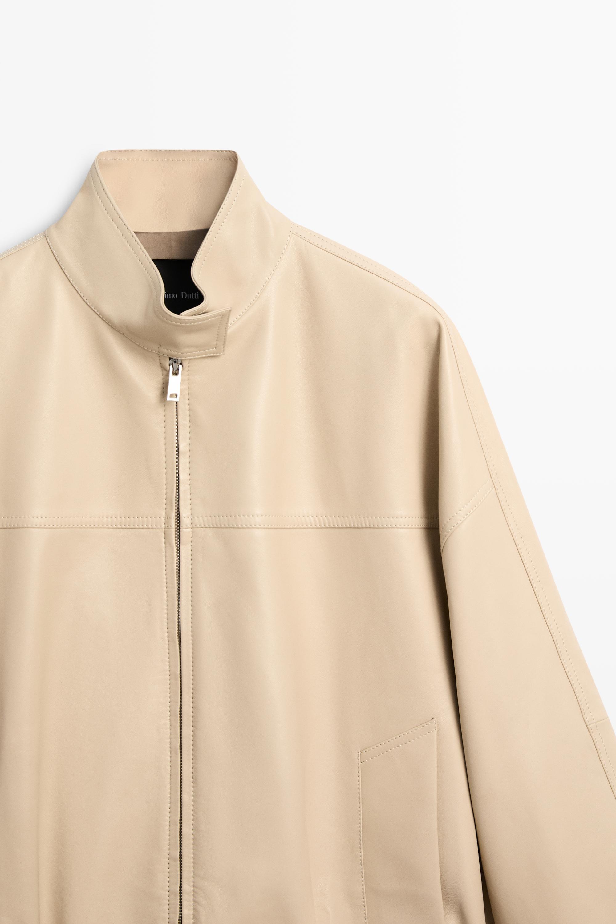 Elastic hem leather jacket — CREAM