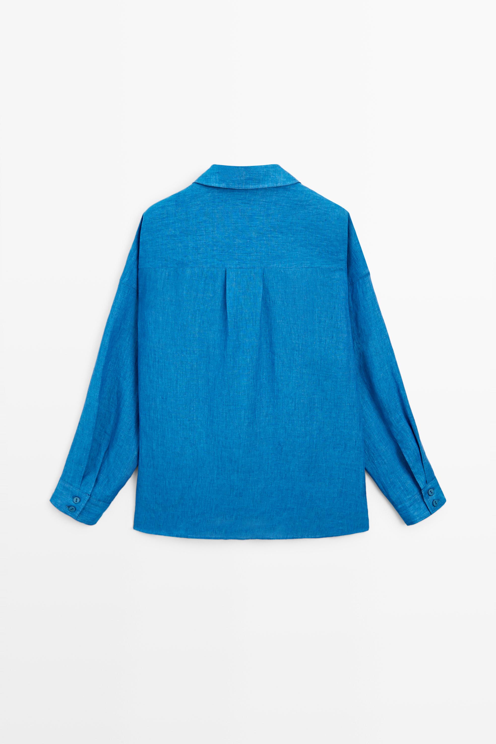 100% linen flowing blouse — BLUE