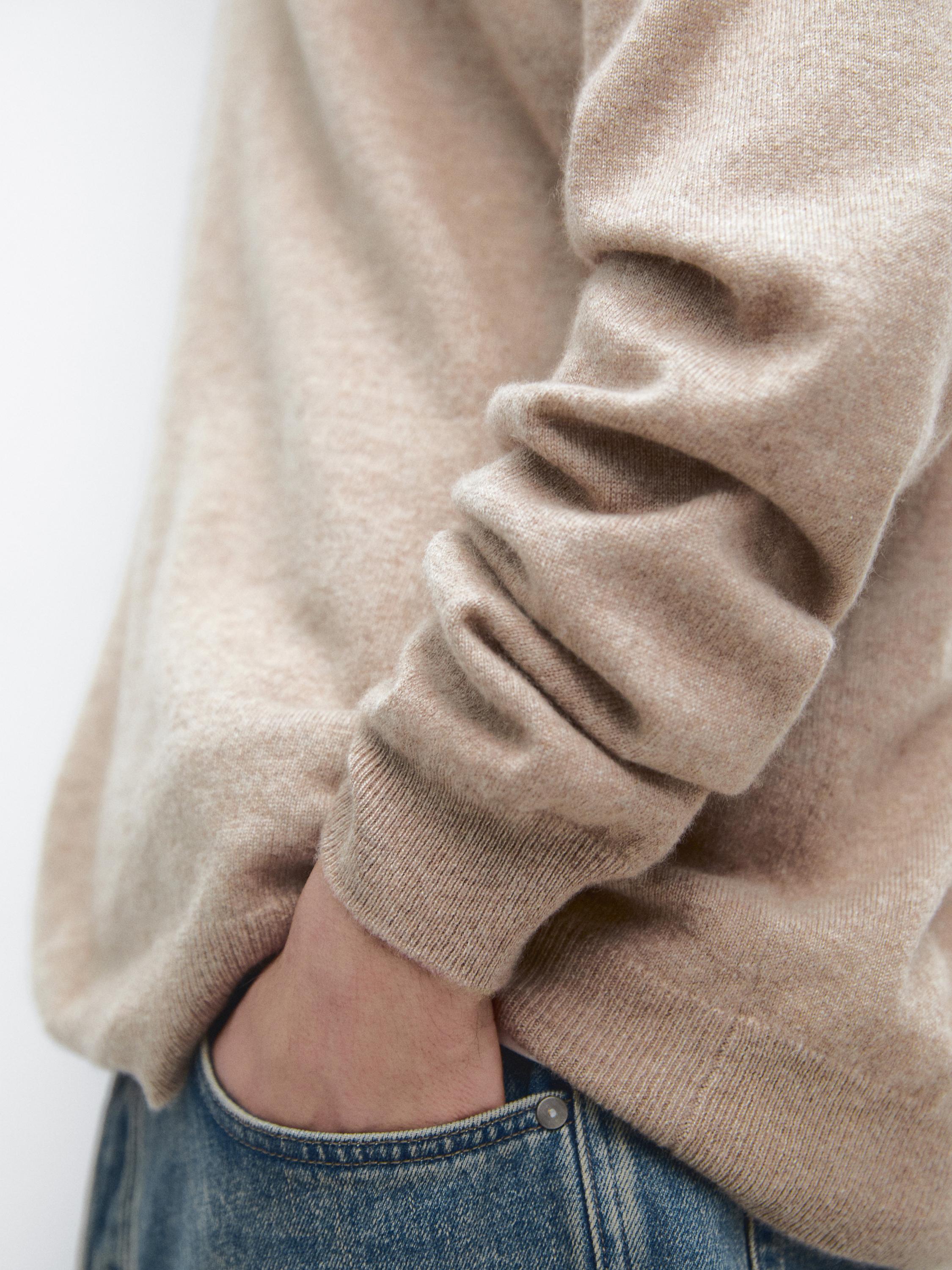 100% cashmere knit polo collar sweater — MINK