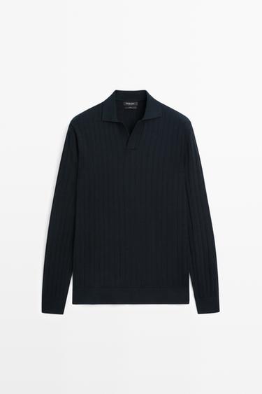 100% Cotton Knit Polo Sweater — NAVY BLUE 2