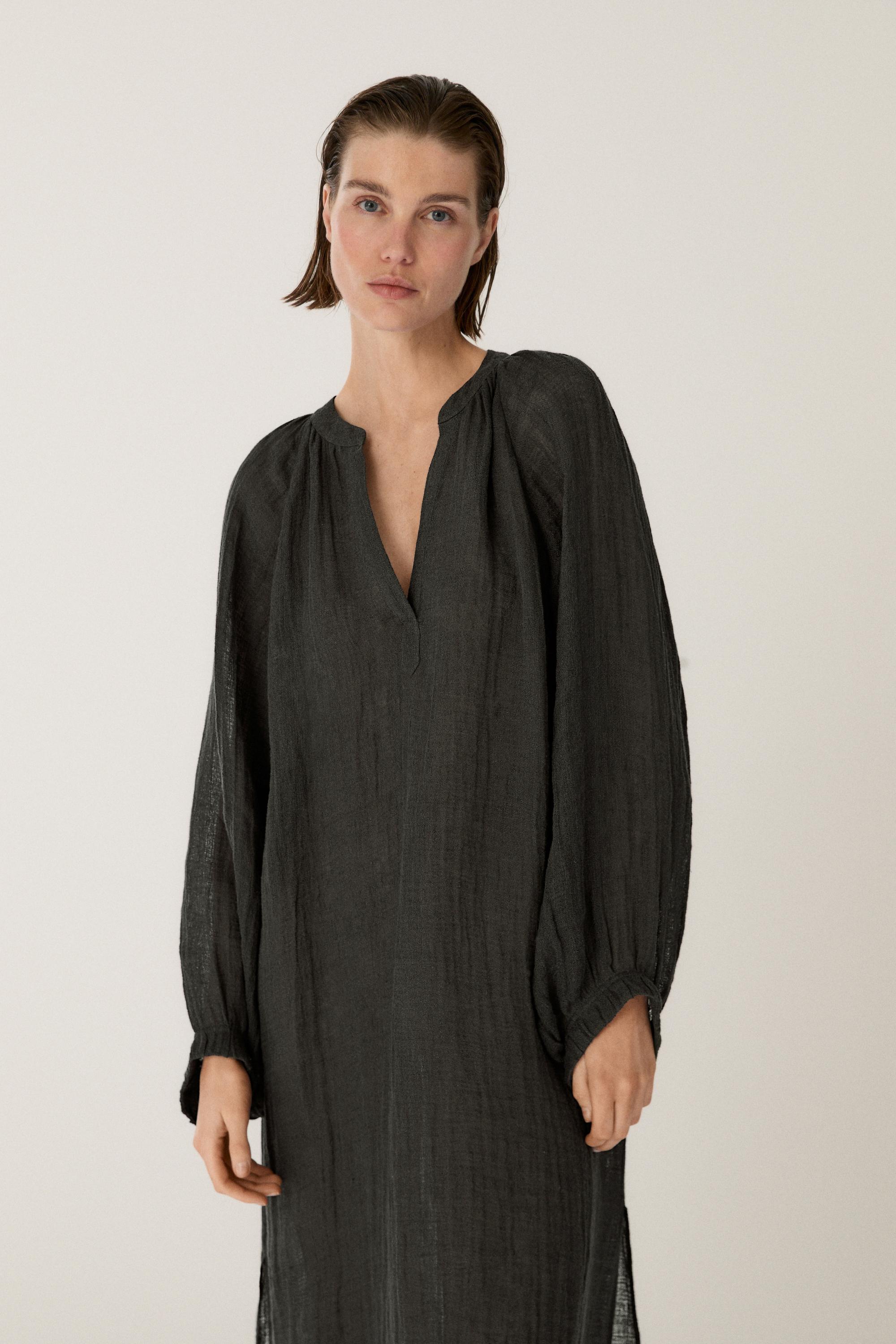 Flowing 100% linen long oversize blouse — DARK GREY