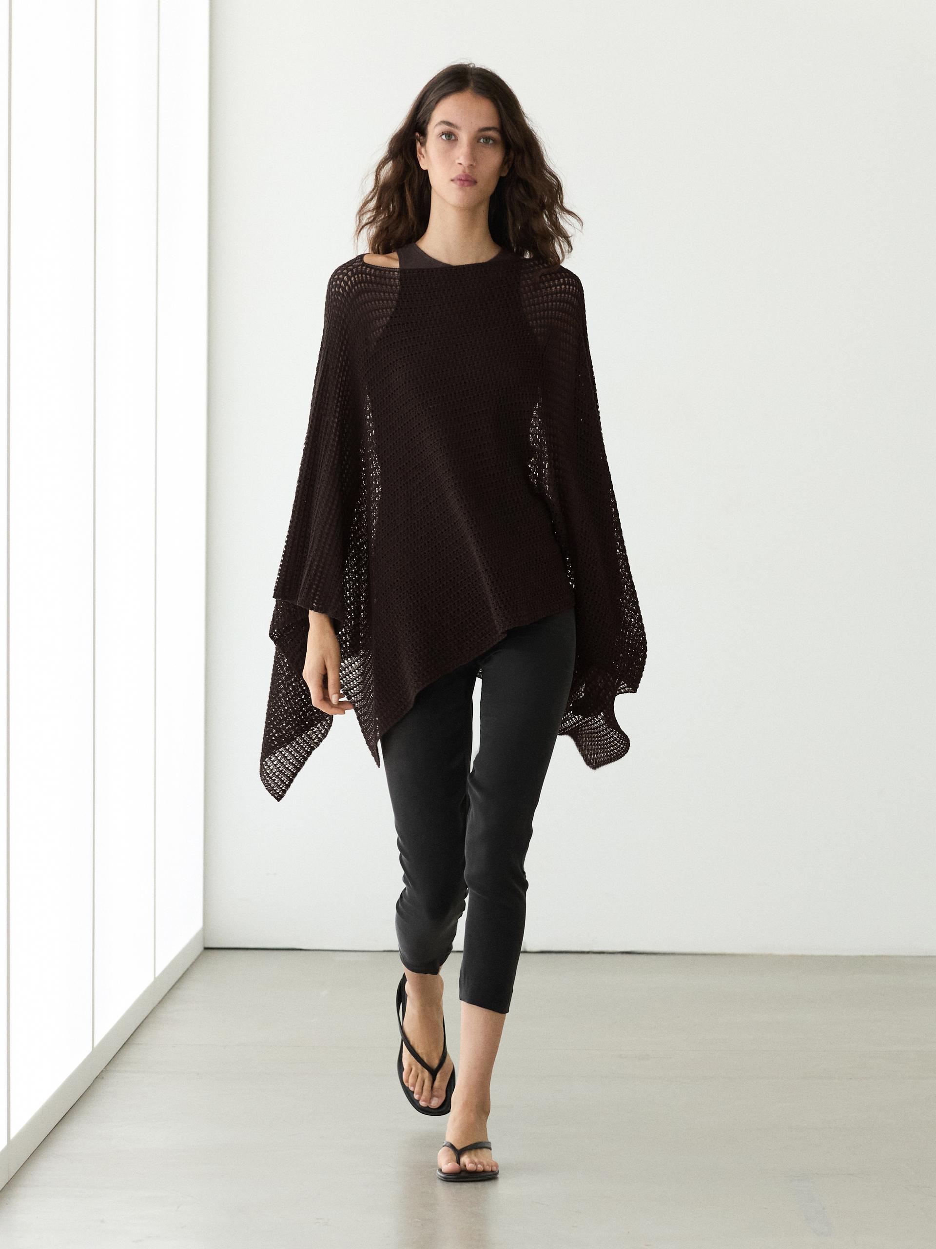 Cape Ajourée En Coton Mélangé - Marron - 01 - Massimo Dutti - Femme