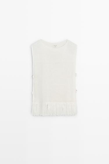 Fringe detail knit top - STUDIO — WHITE 2