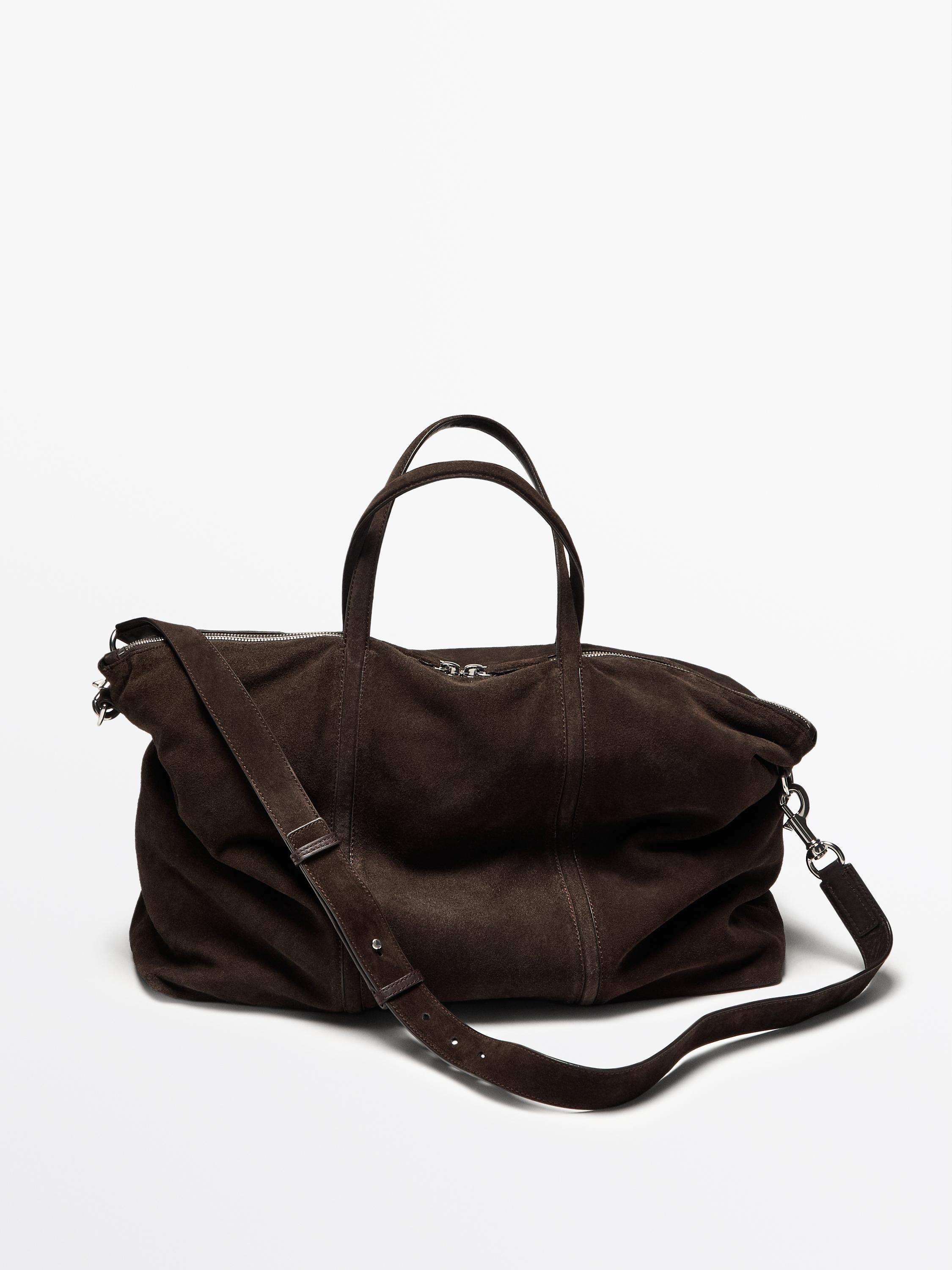 Split suede leather travel bag