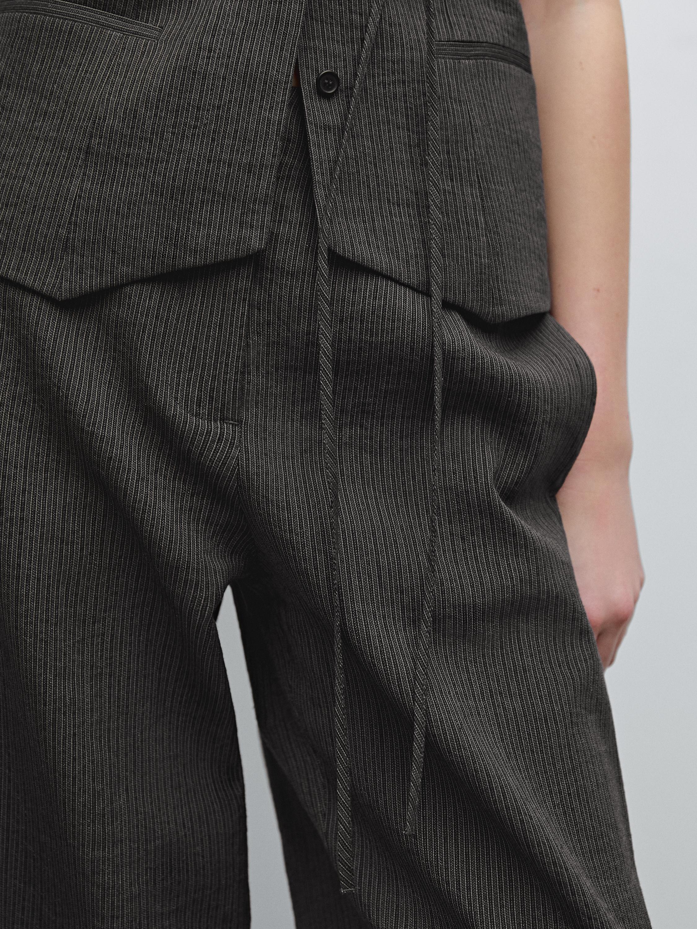 Striped cotton blend suit trousers