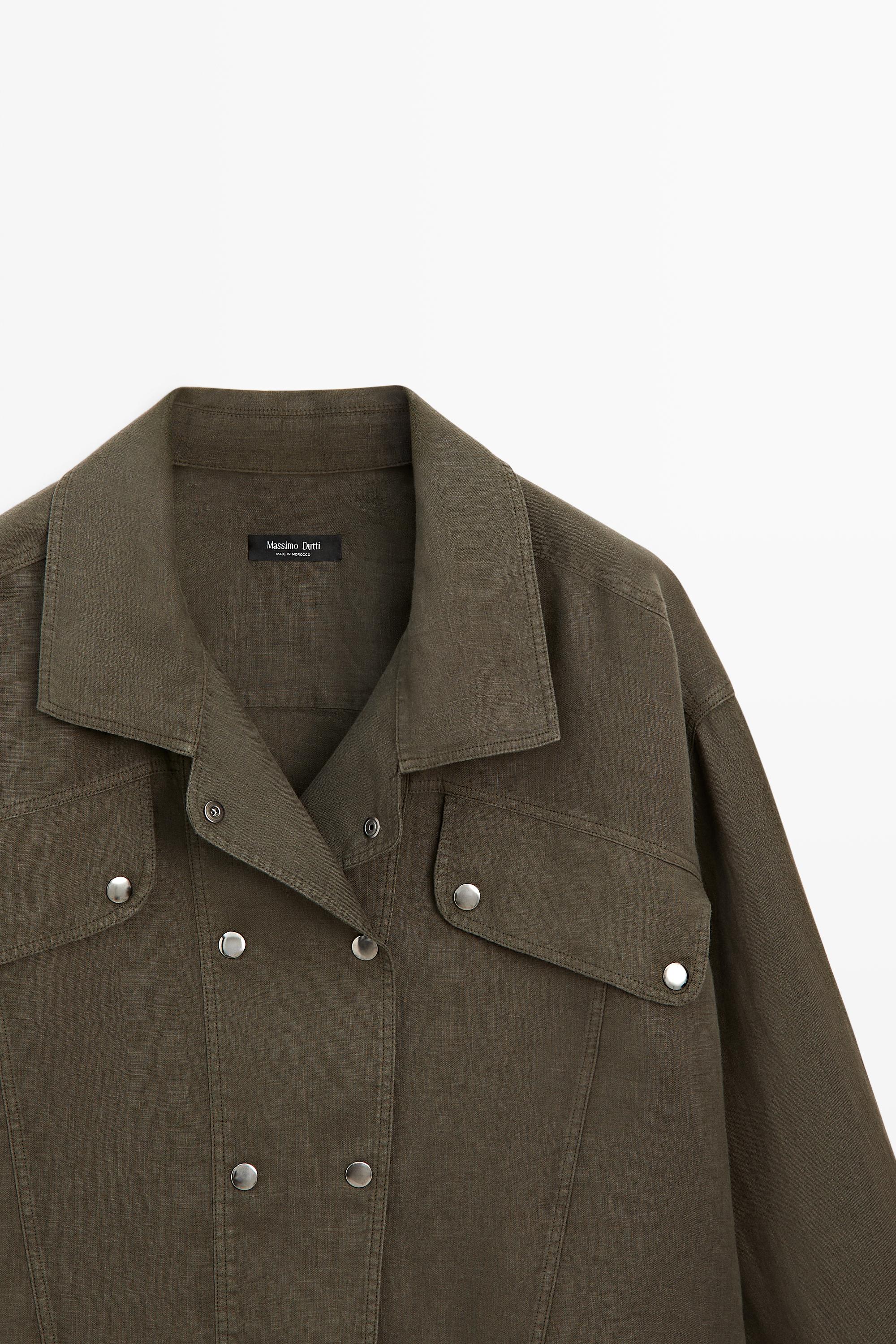 100% linen shirt with snap button detail — GREEN