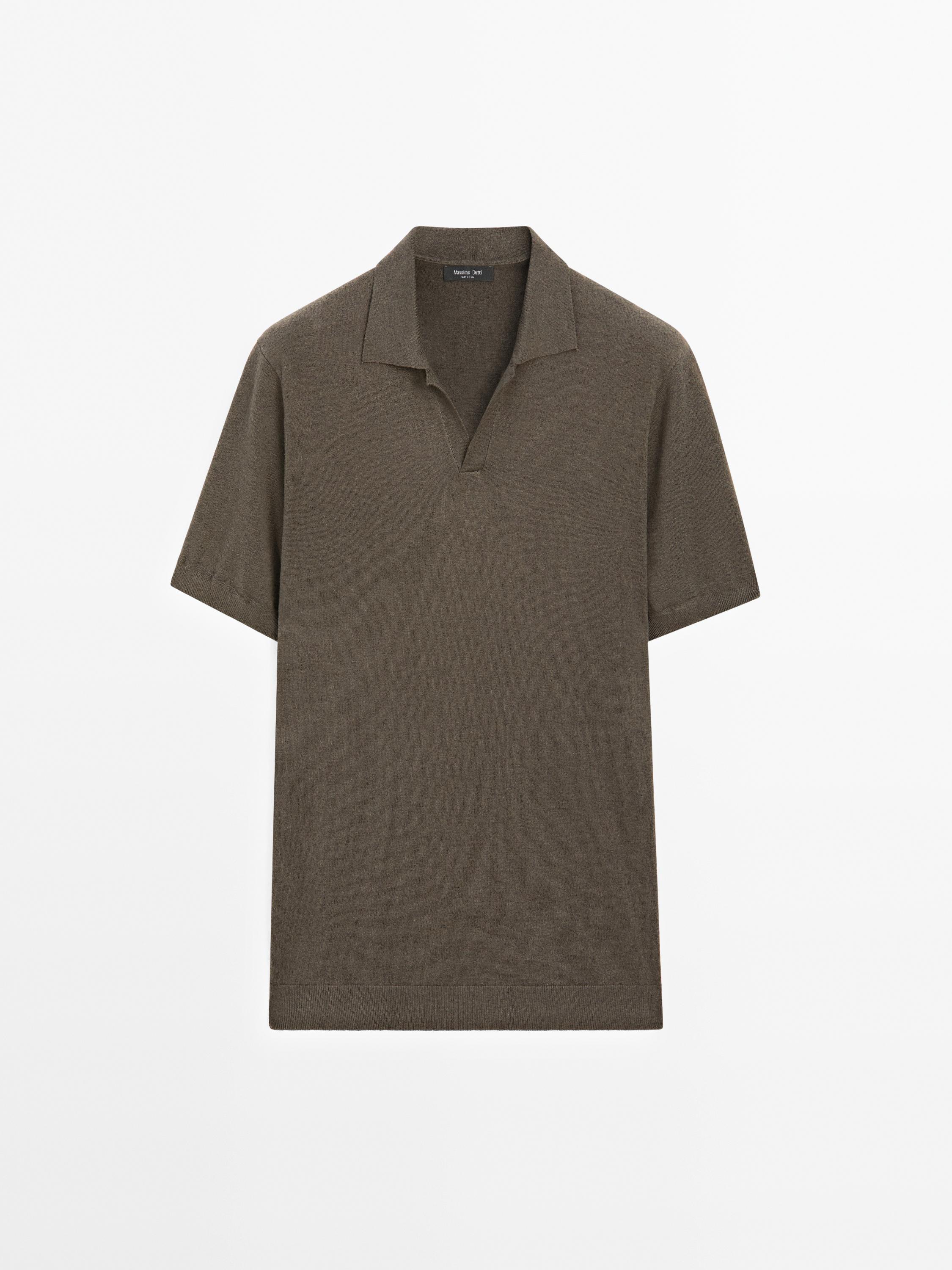 V-neck knitted polo shirt with linen