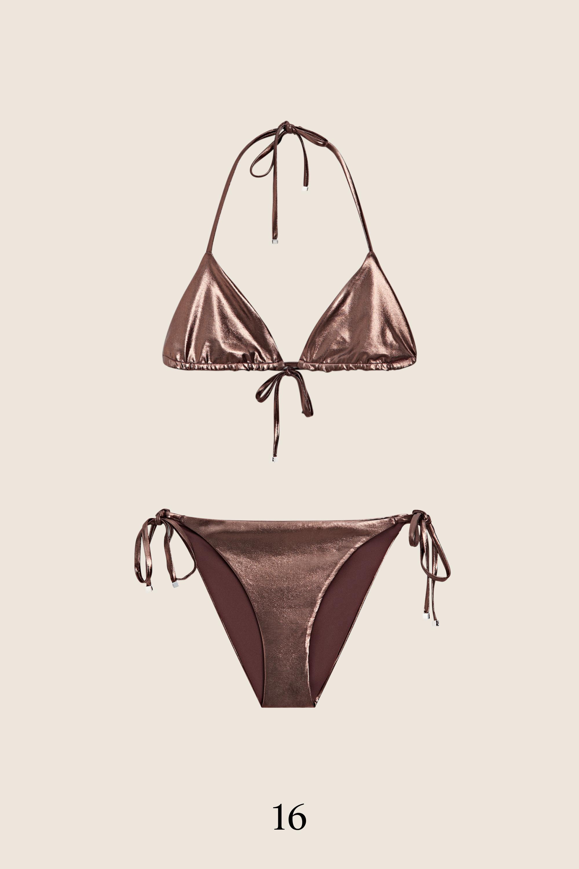 Metallic triangle bikini set — BROWN