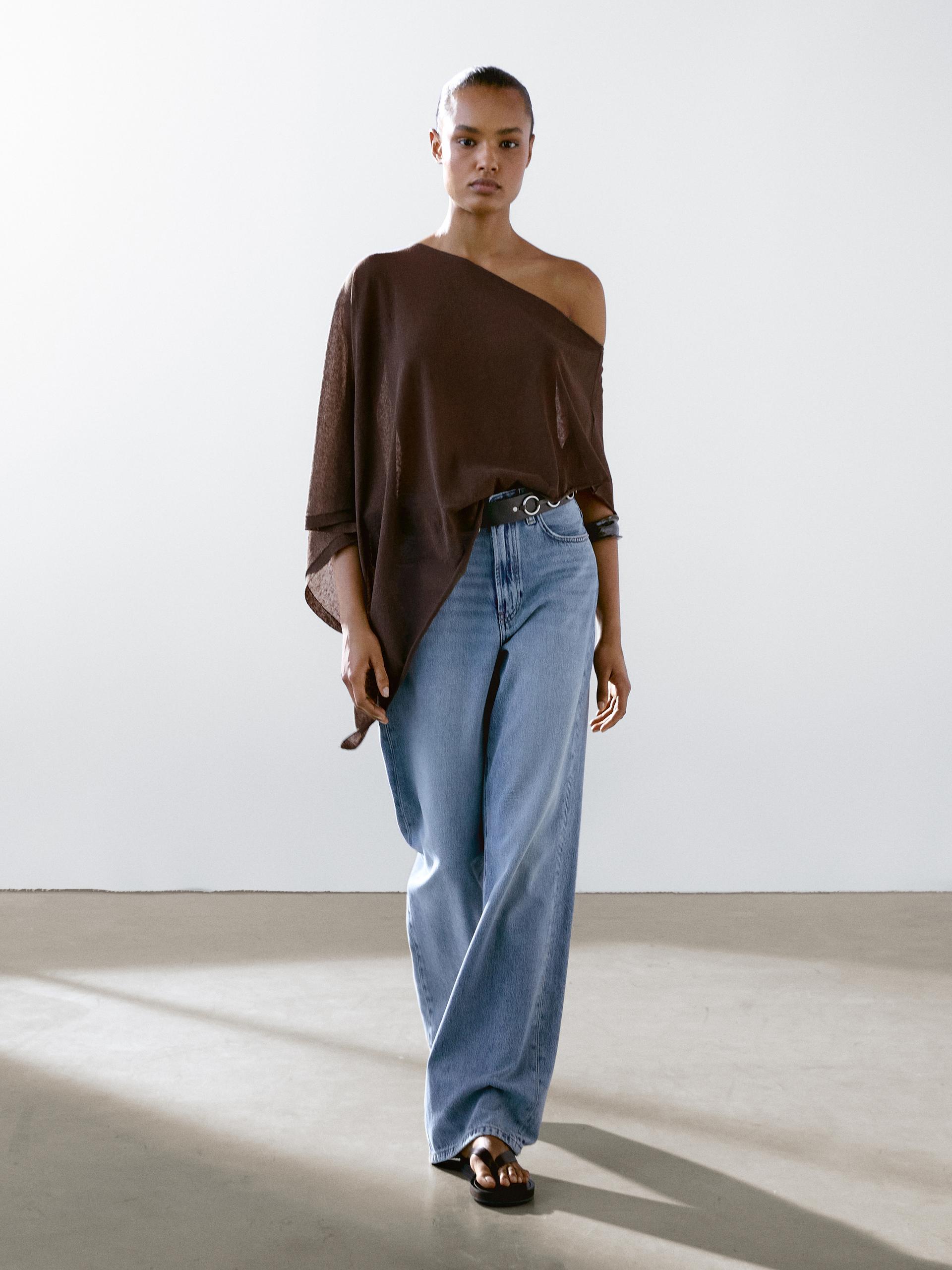 Cape Asymétrique Lin - Marron - M - Massimo Dutti - Femme