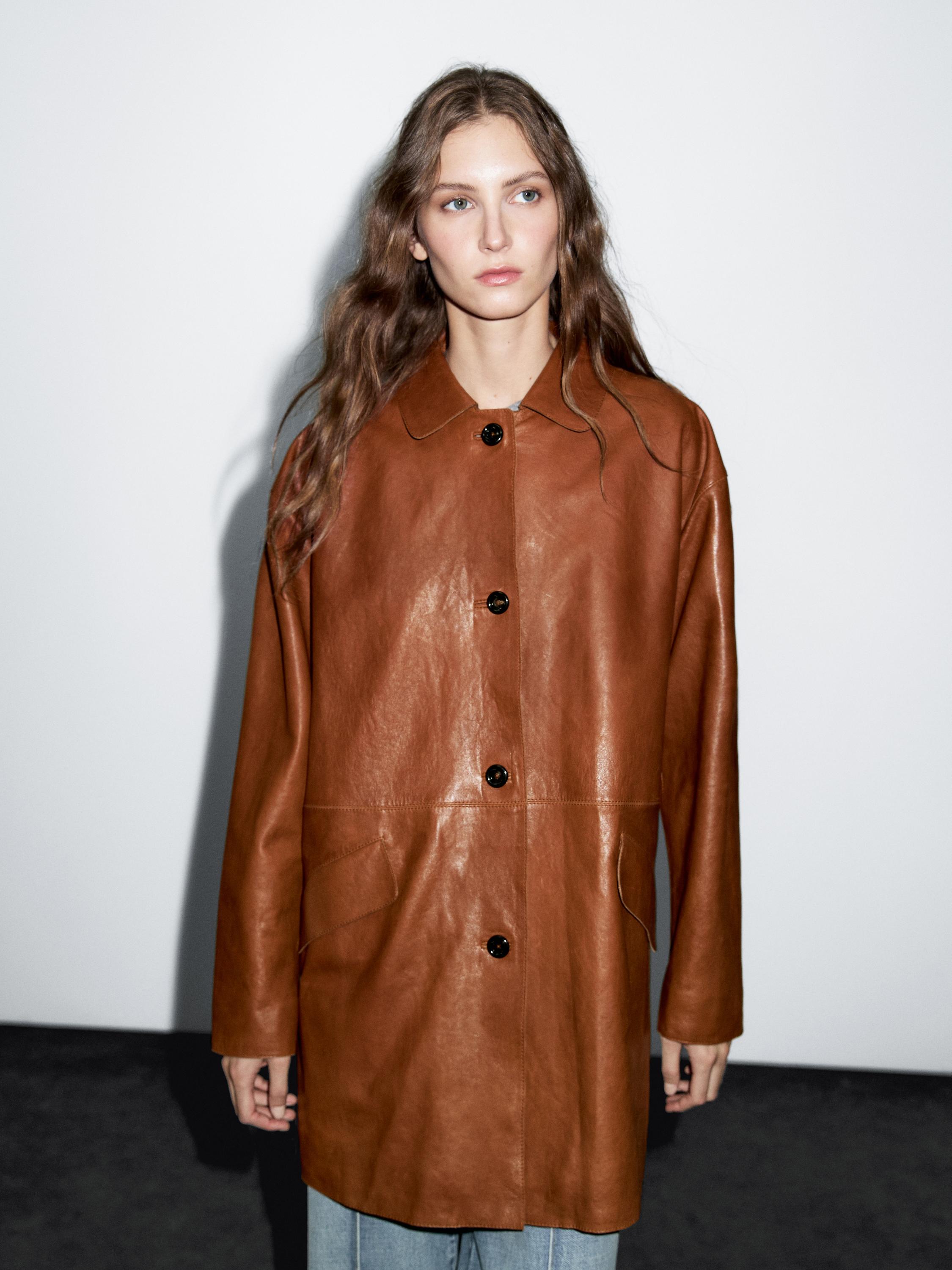 Long nappa leather coat