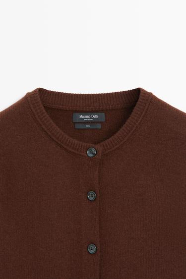 100% Wool Short Knit Cardigan — MAROON 9