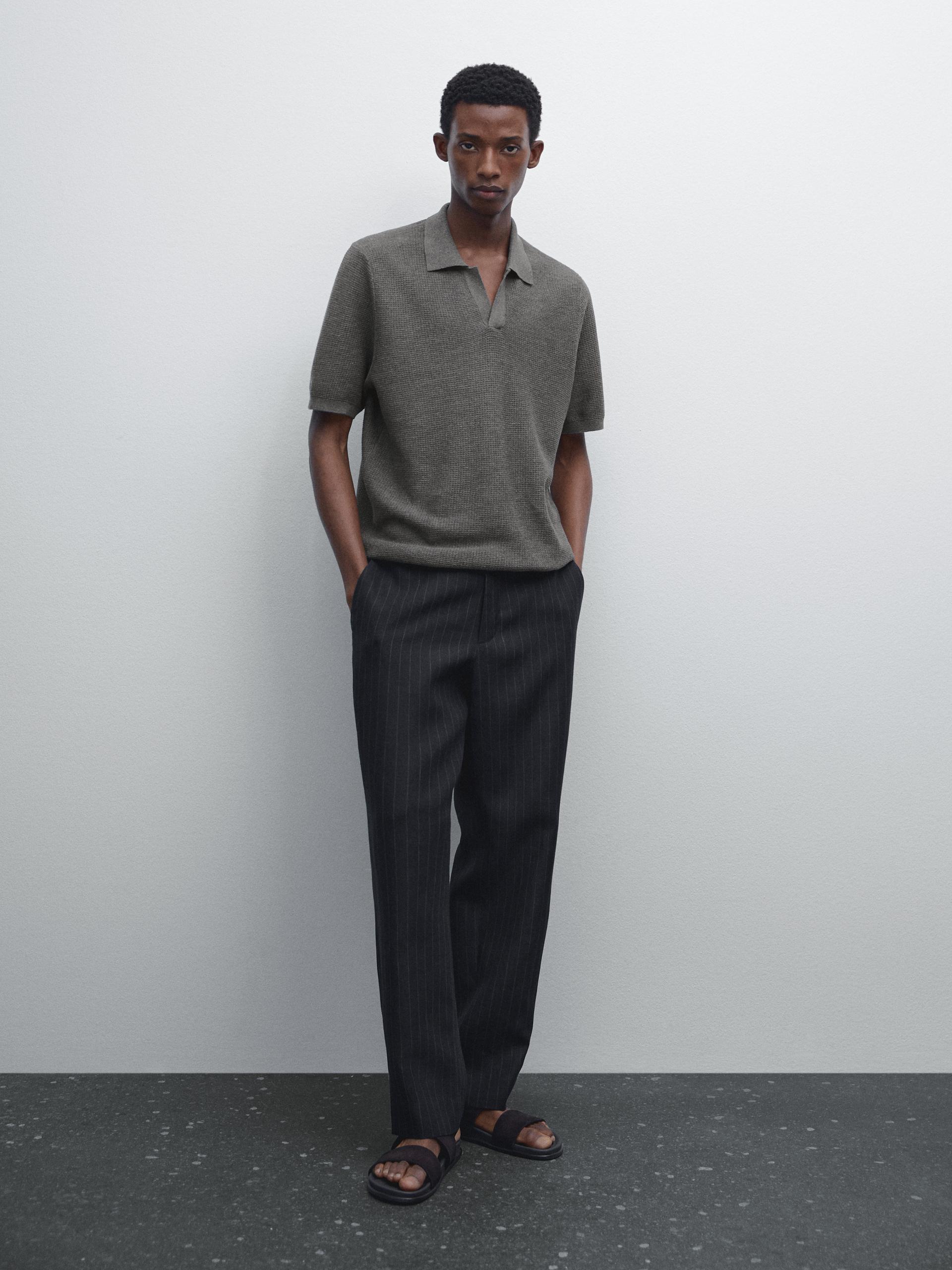 Polo In Maglia Strutturata In Misto Lino - Grigio Marengo - L - Massimo Dutti - Maschile