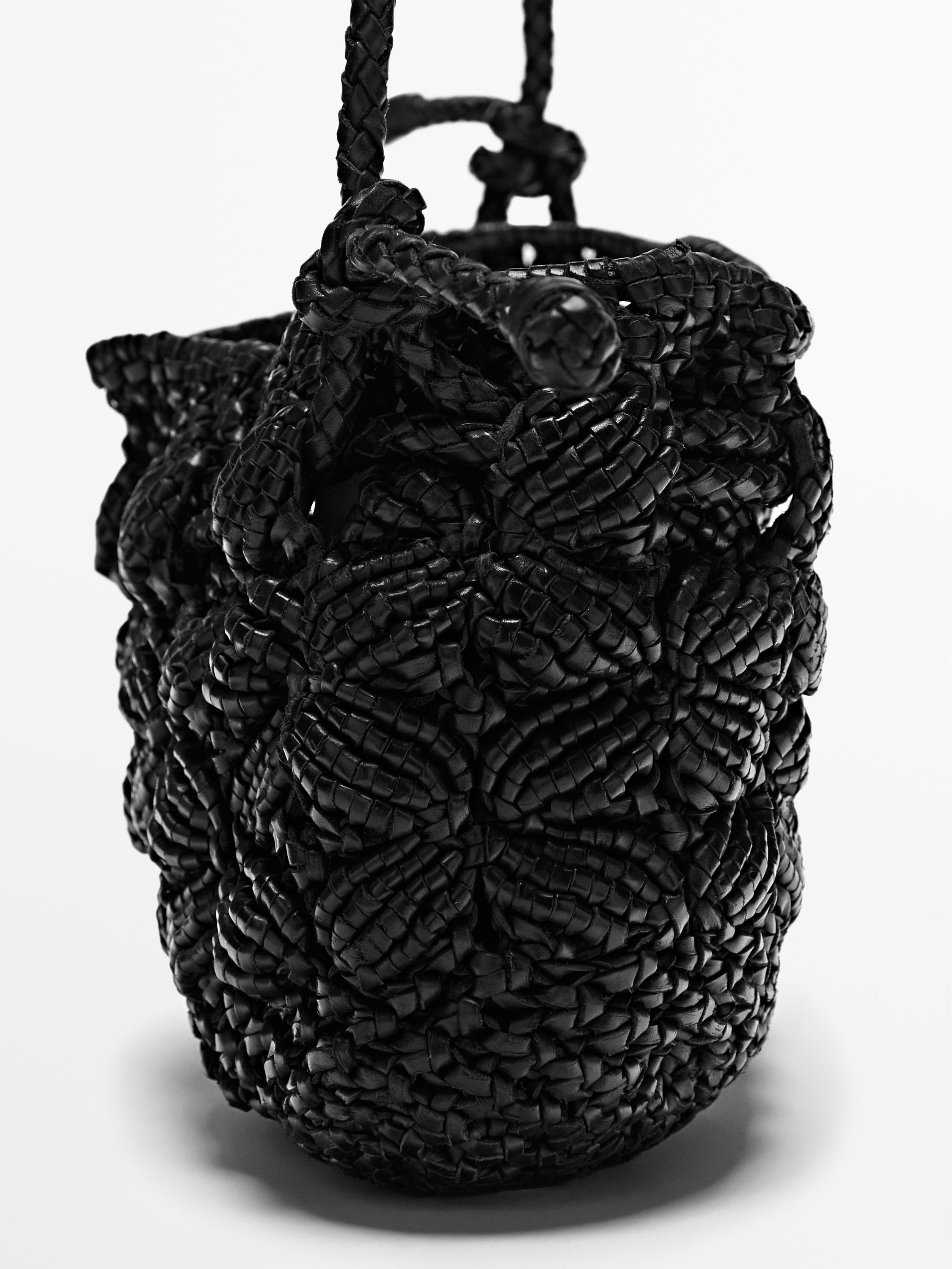 Nappa leather macramé pouch bag — BLACK