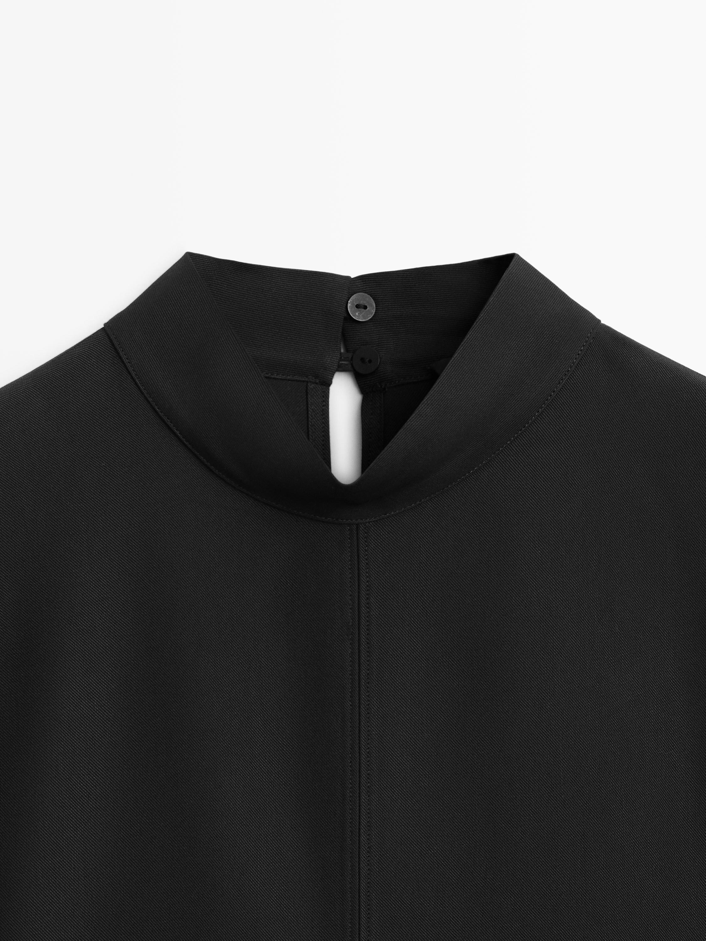 Mock turtleneck shirt with tie details — BLACK
