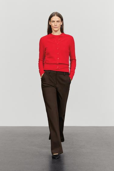 100% cashmere cropped knit cardigan — RED 1