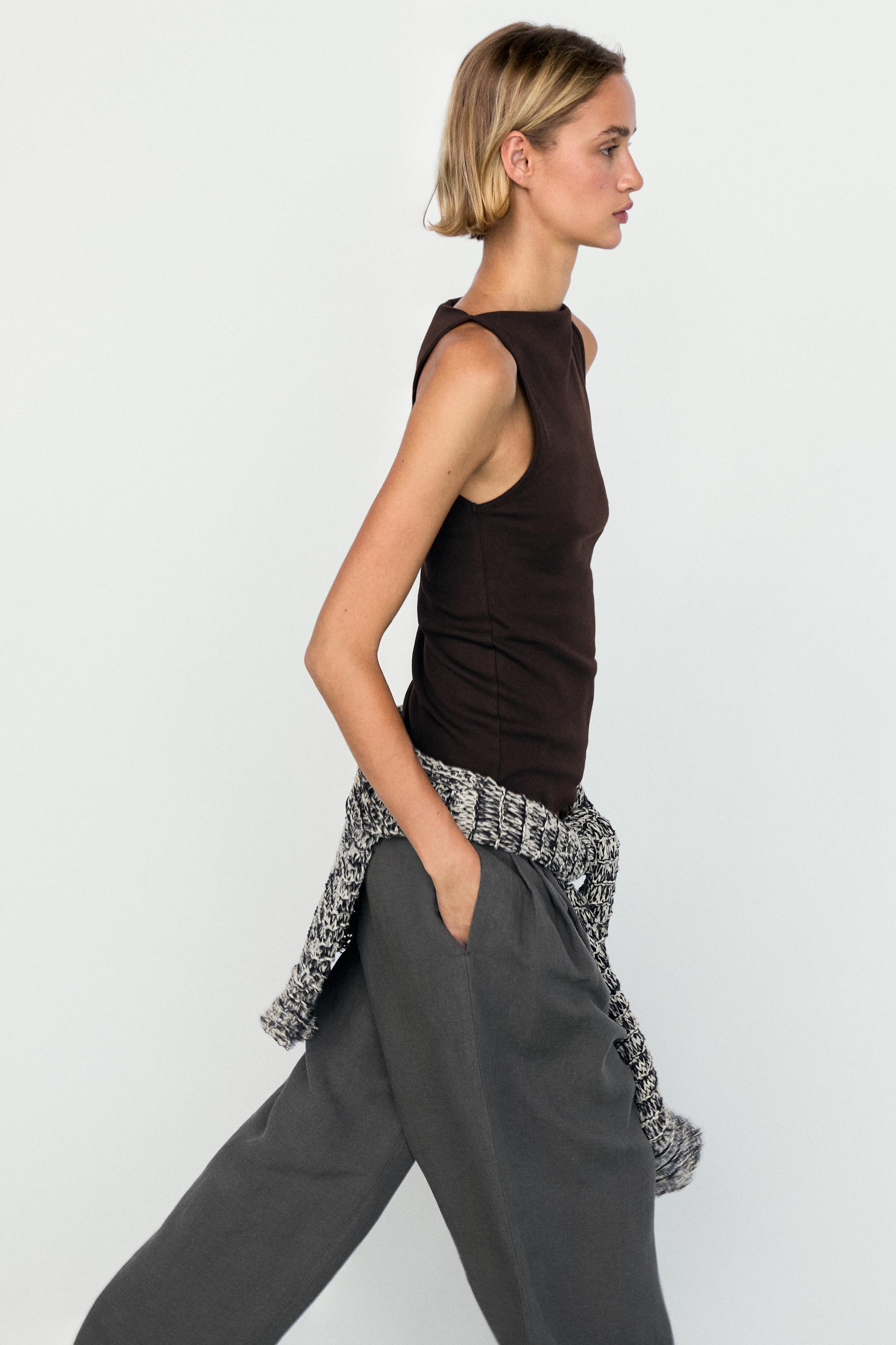 100% cotton straight neckline T-shirt — BROWN