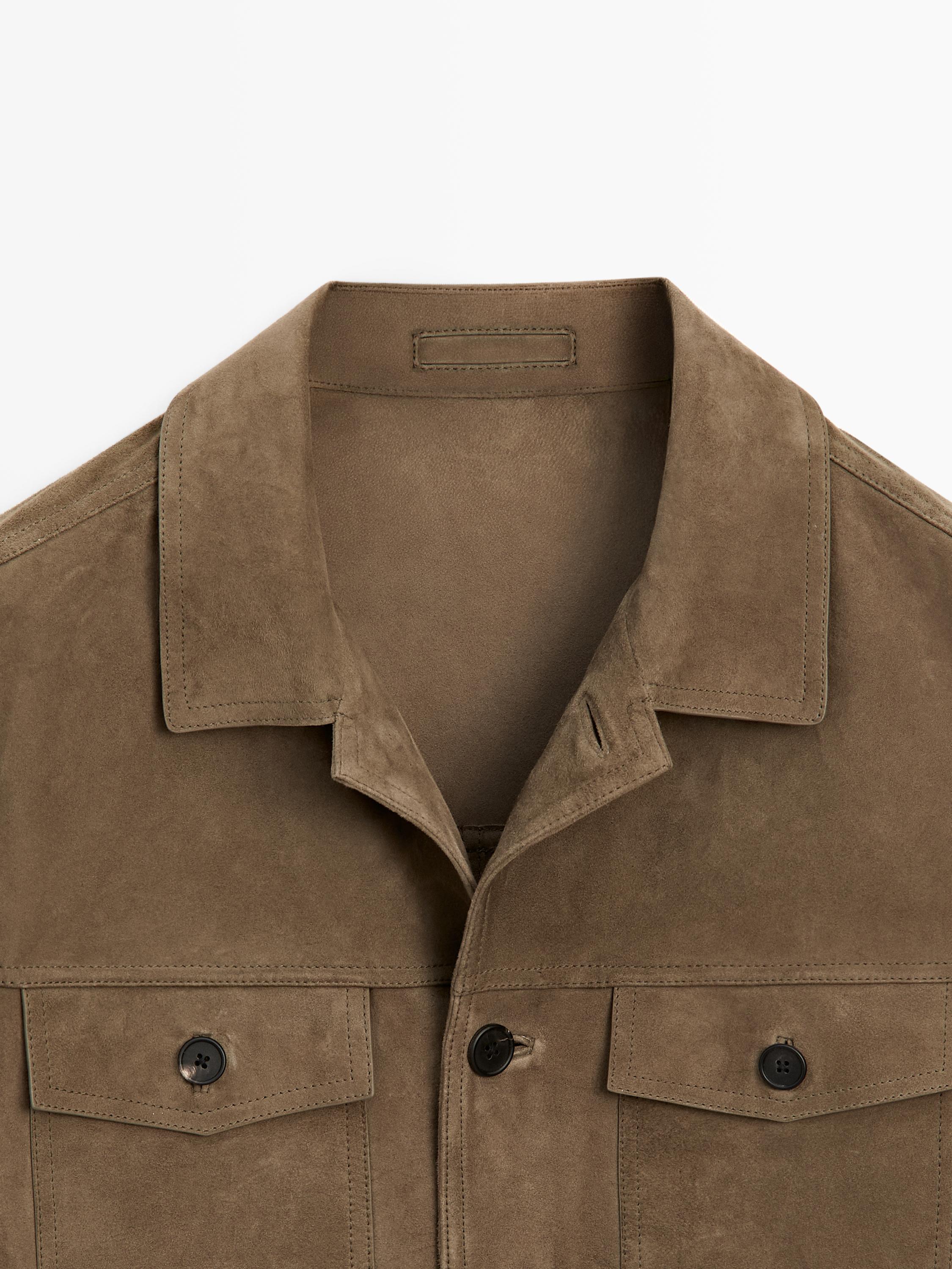 Distressed effect leather jacket with pockets — PALE GREEN