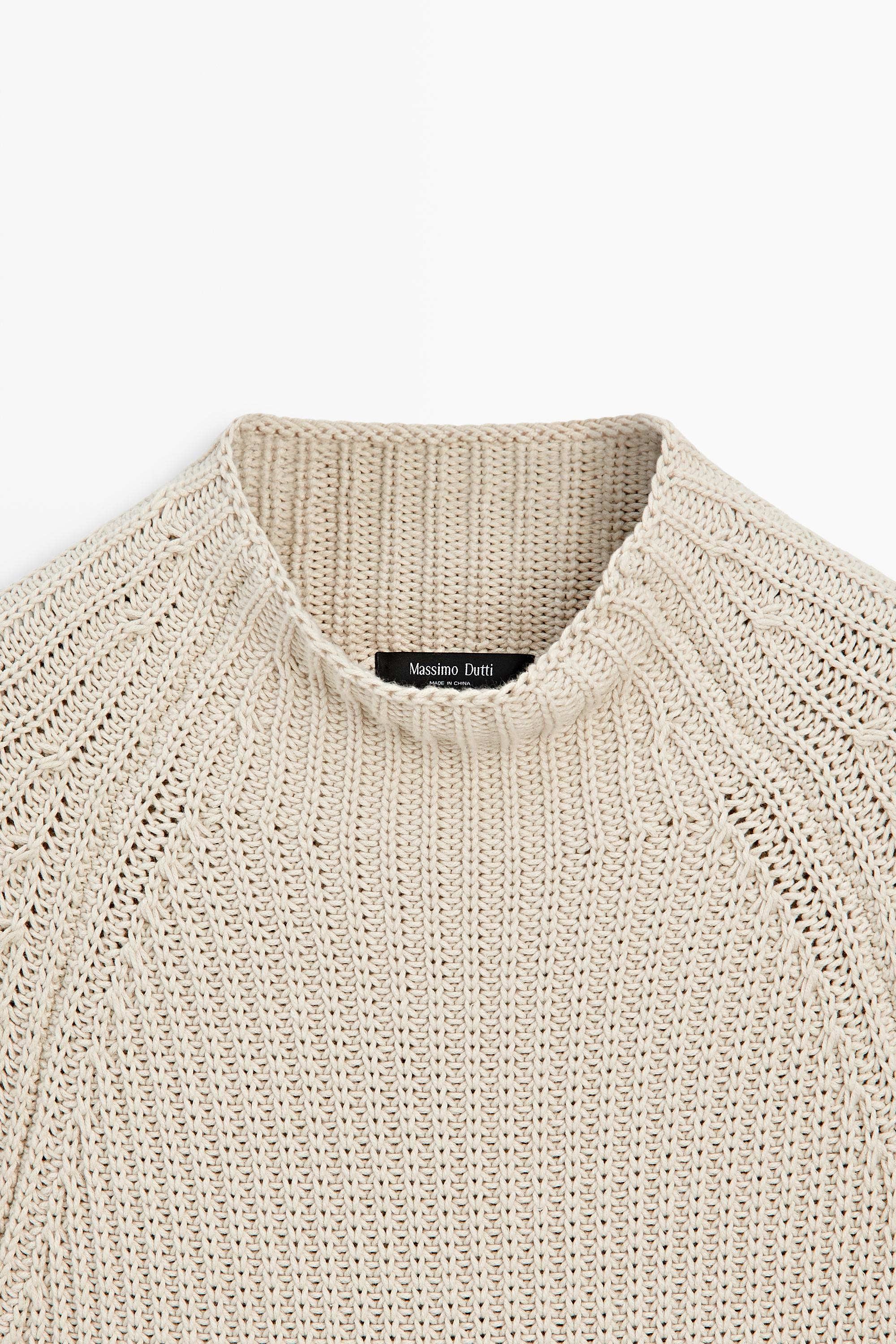 100% cotton purl knit sweater — STONE