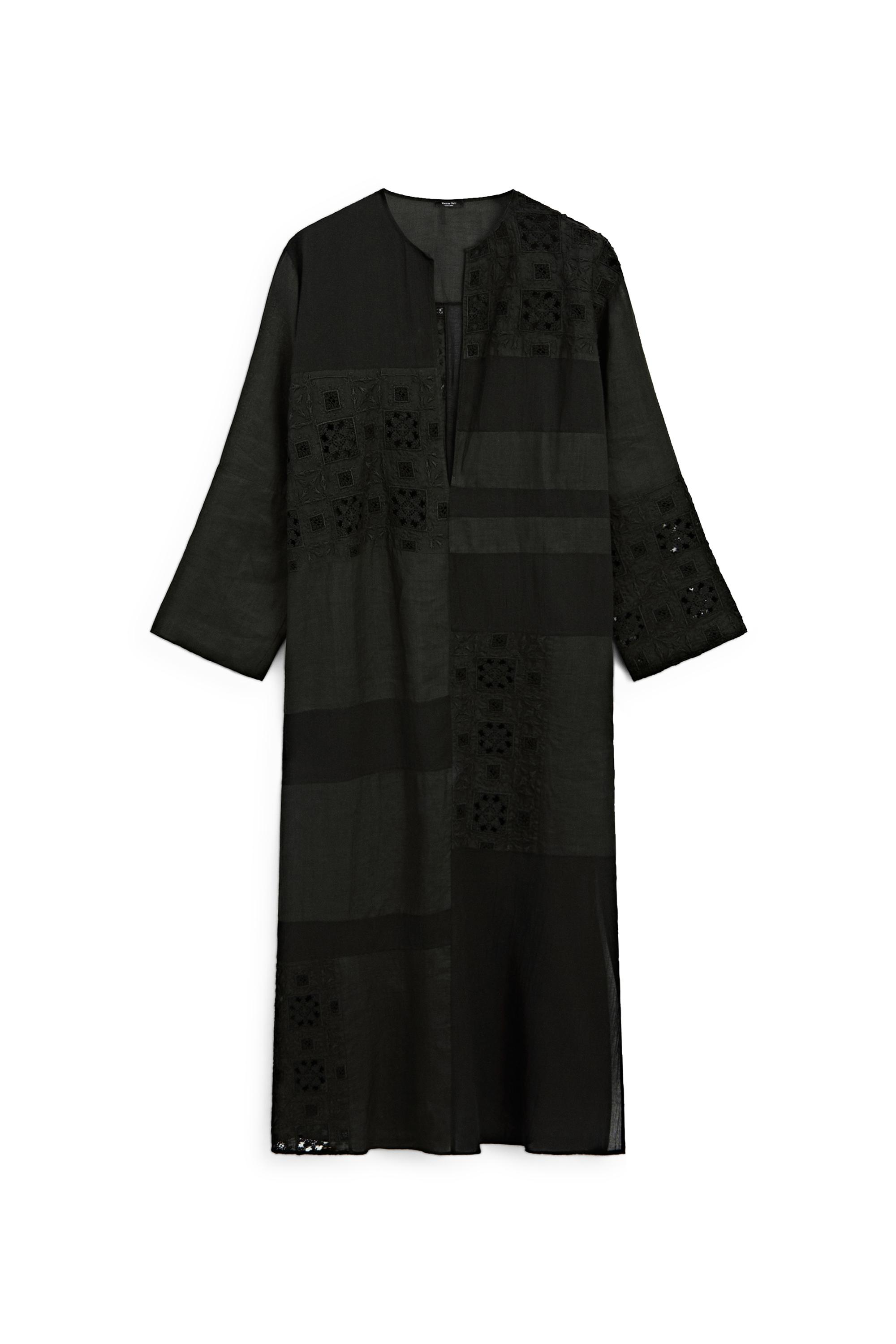 Flowing embroidered kaftan dress — BLACK